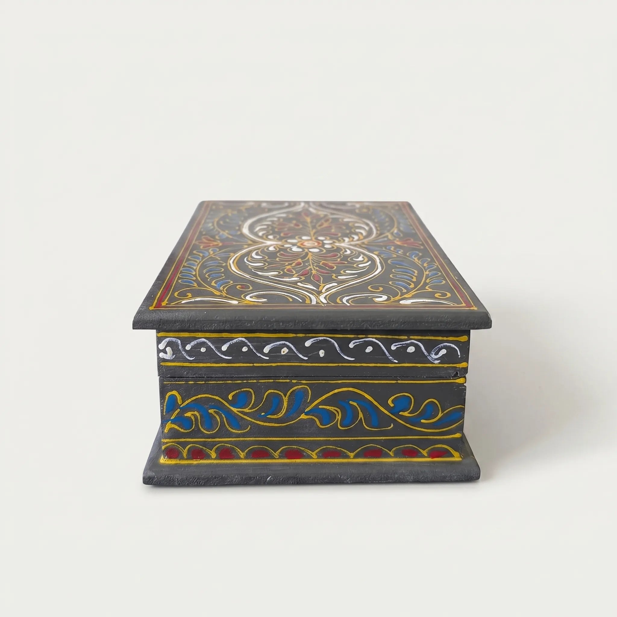 Hand-Painted Swati Wooden Jewelry Box – 8x6” Decorative Storage Box
