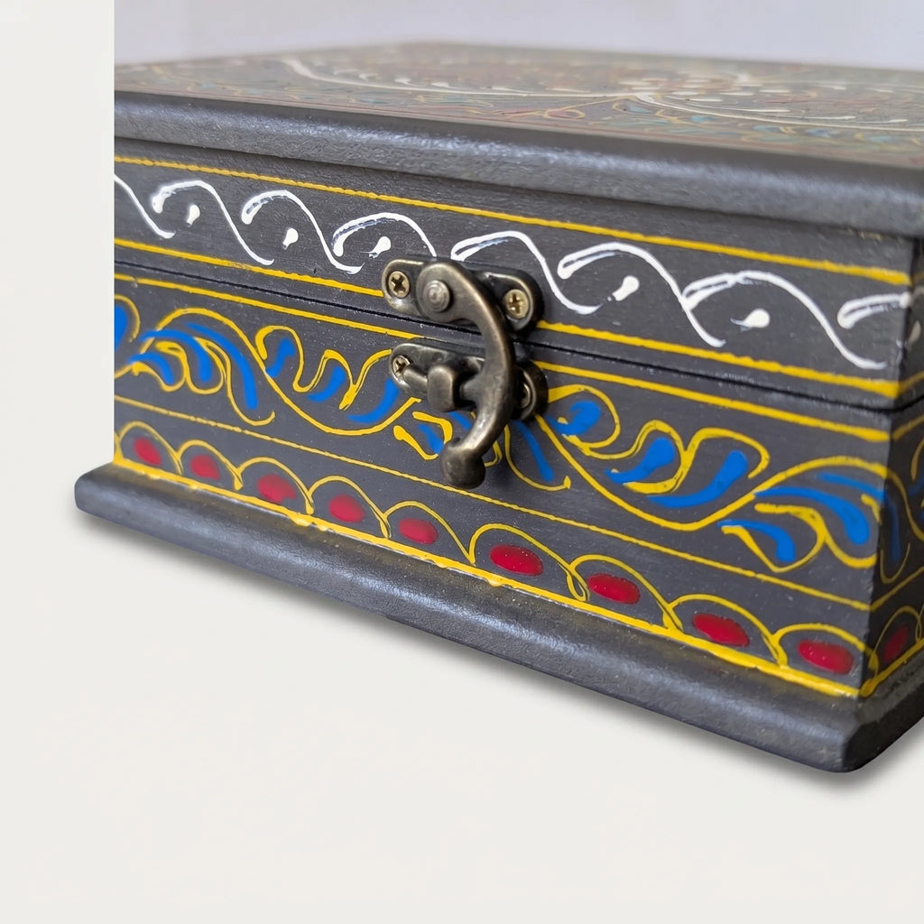 Hand-Painted Swati Wooden Jewelry Box – 8x6” Decorative Storage Box