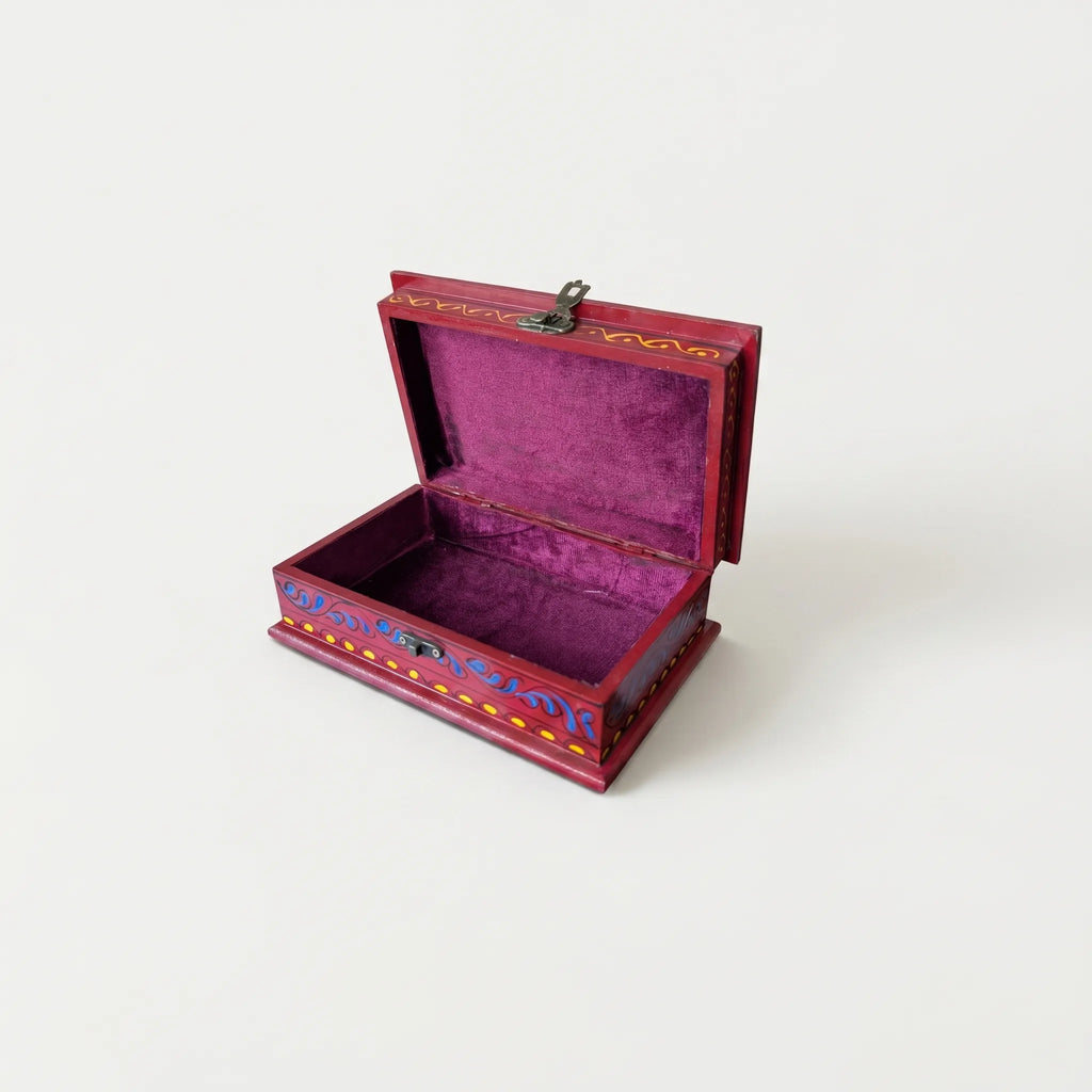 Red Swati Wooden Jewelry Box – 8x6” Hand-Painted Keepsake Box