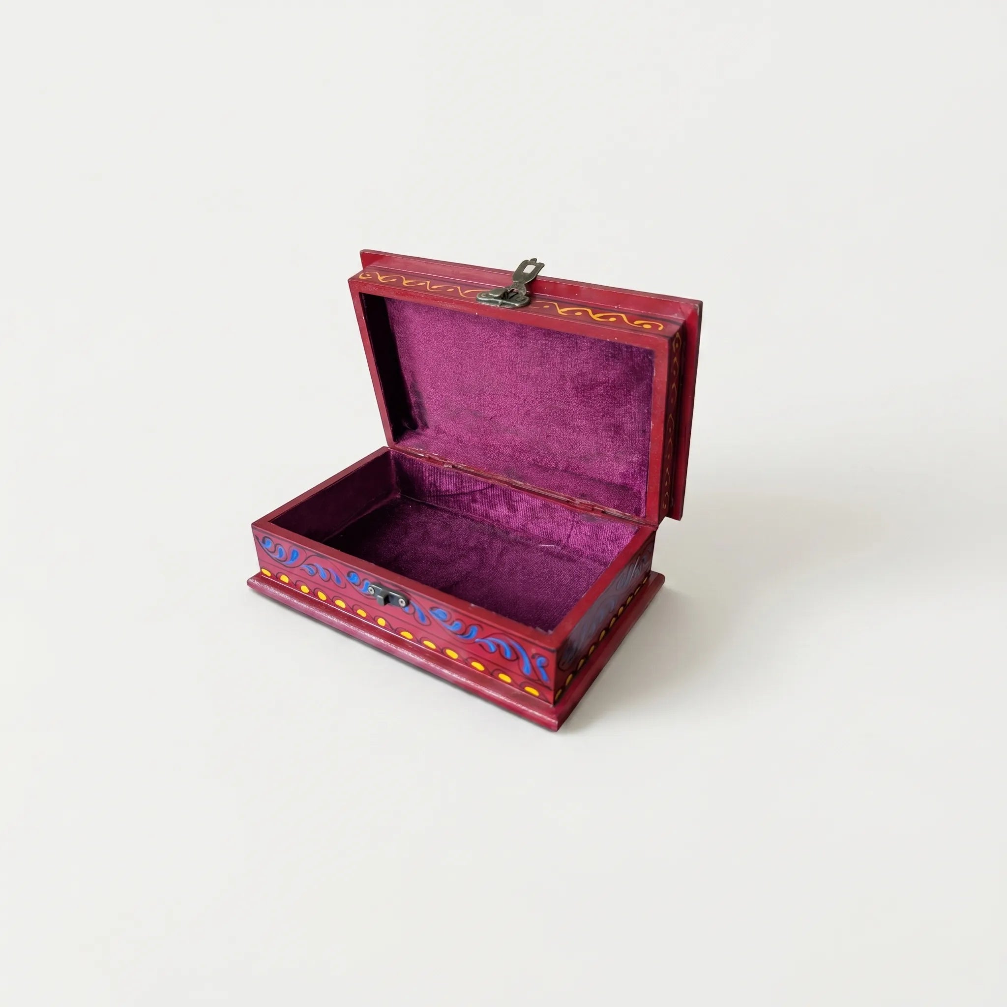 Red Swati Wooden Jewelry Box – 8x6” Hand-Painted Keepsake Box