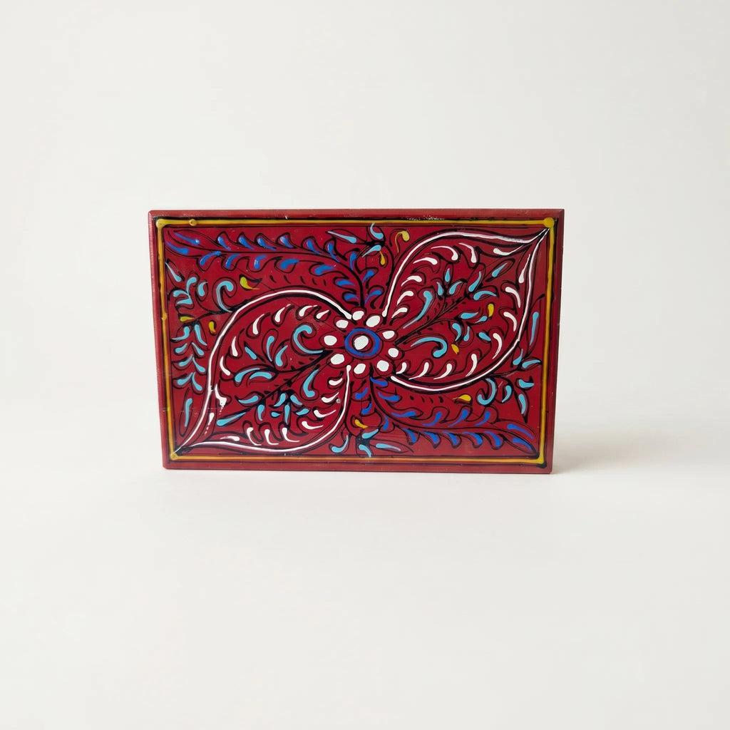 Red Swati Wooden Jewelry Box – 8x6” Hand-Painted Keepsake Box