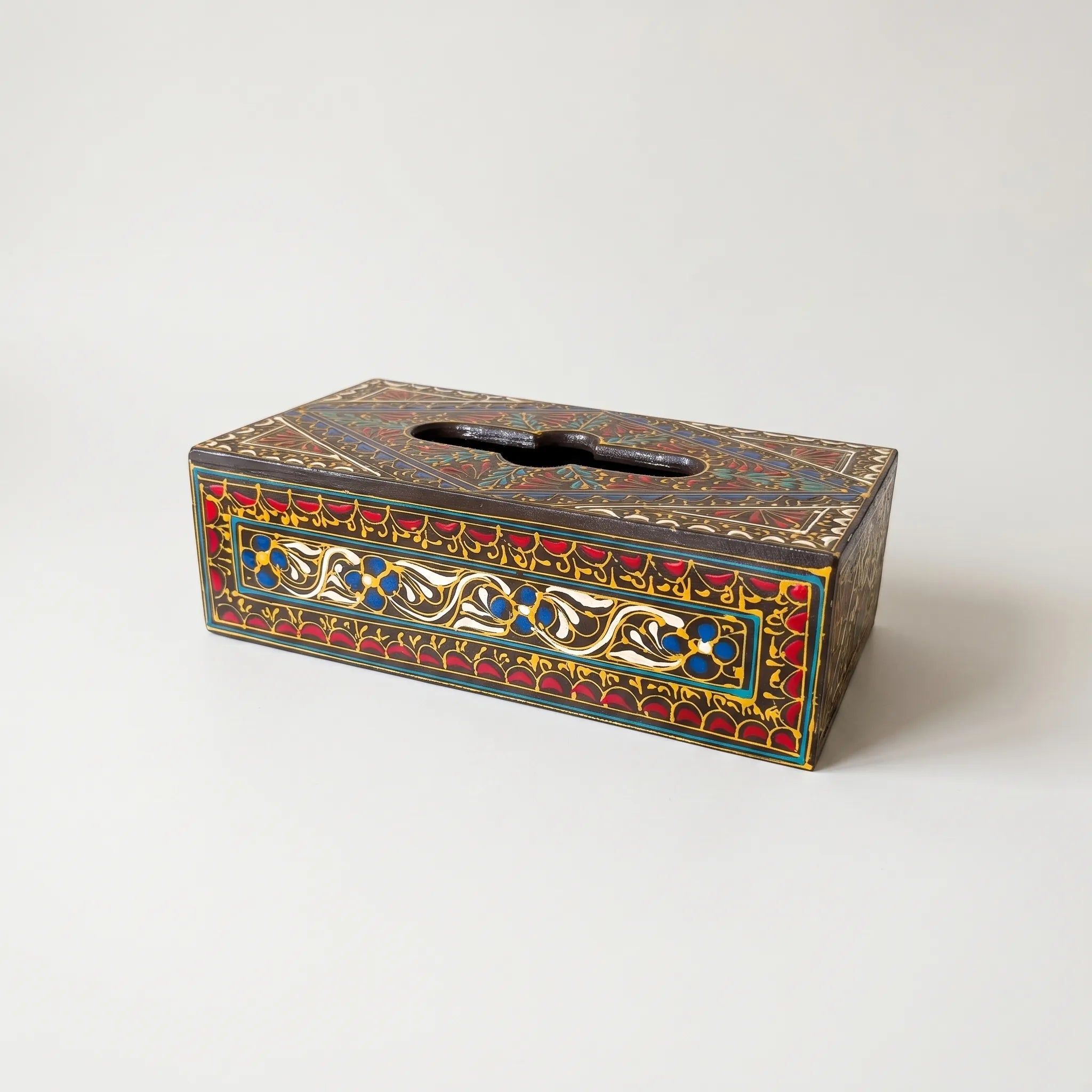 Hand-Painted Swati Tissue Box – 5x10” Wooden Tissue Holder