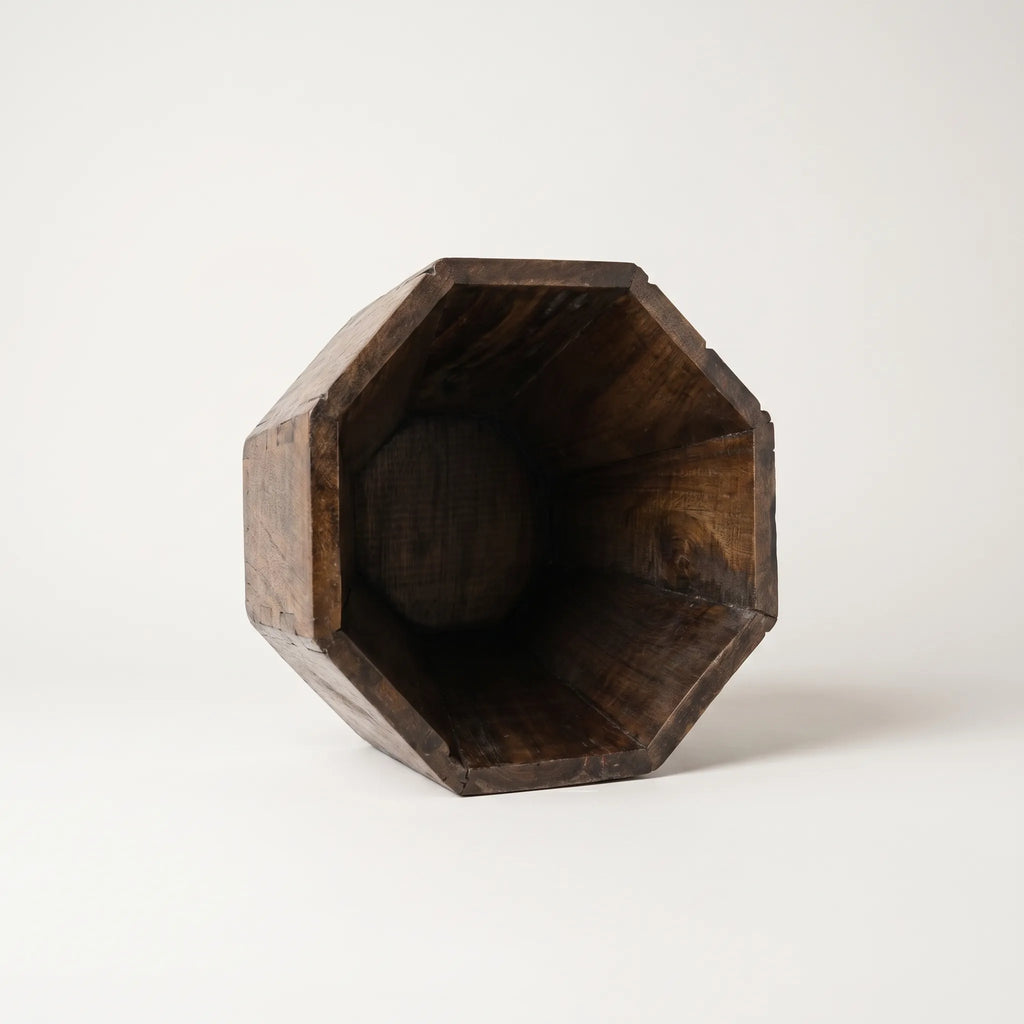 Hand-Carved Swati Wooden Basket – 12” Hexagonal Magazine & Prayer Mat Holder