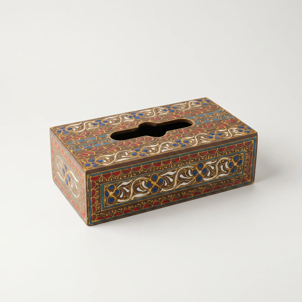 Oil-Painted Swati Tissue Box – 5x10” Wooden Floral Tissue Holder