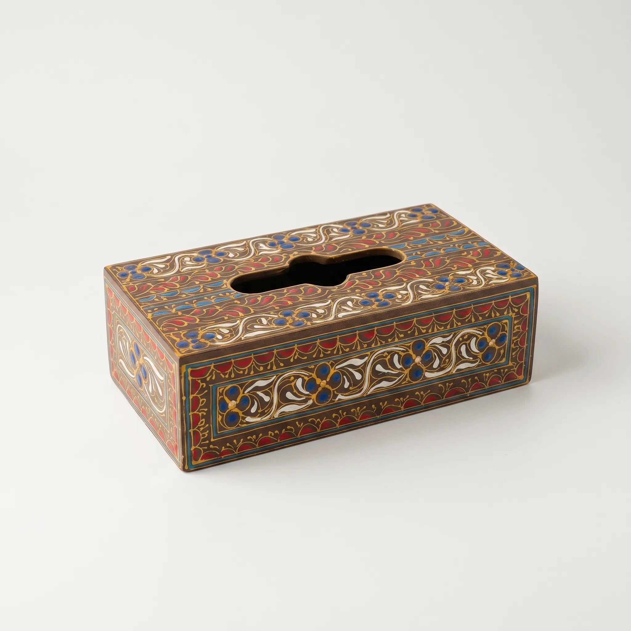 Oil-Painted Swati Tissue Box – 5x10” Wooden Floral Tissue Holder