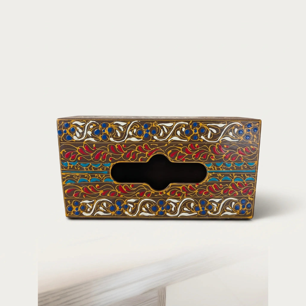 Oil-Painted Swati Tissue Box – 5x10” Wooden Floral Tissue Holder