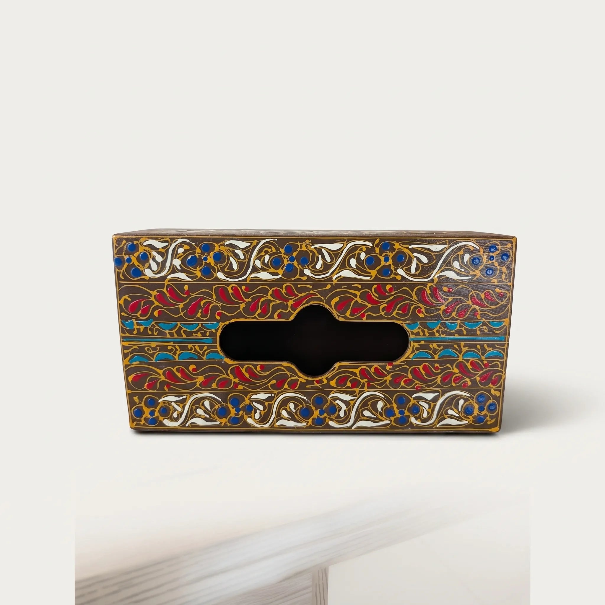 Oil-Painted Swati Tissue Box – 5x10” Wooden Floral Tissue Holder