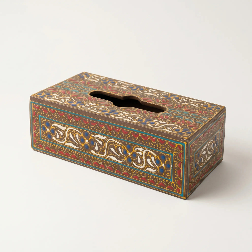 Oil-Painted Swati Tissue Box – 5x10” Wooden Floral Tissue Holder