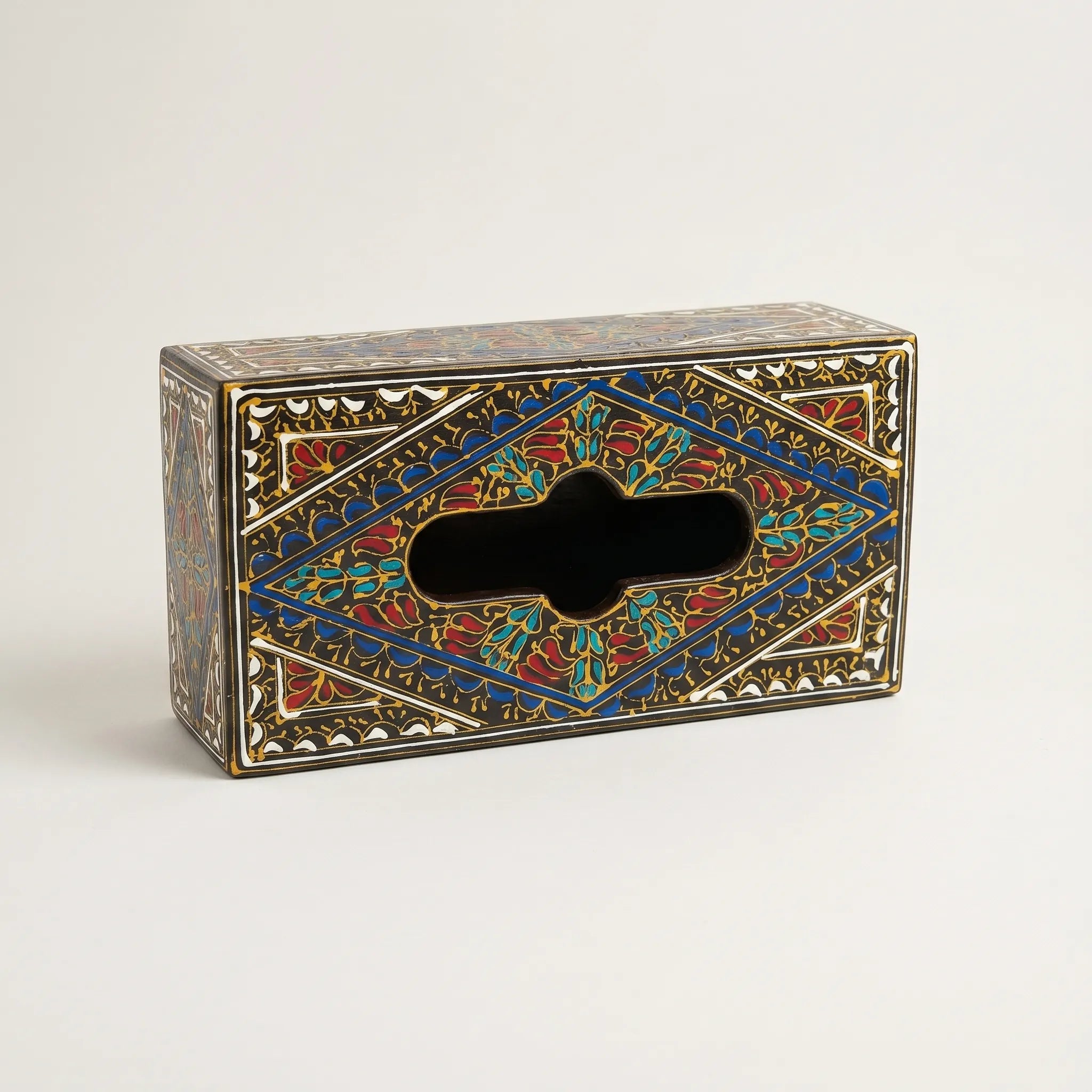 Dark Swati Wooden Tissue Box – 5x10” Oil-Painted Floral Tissue Holder