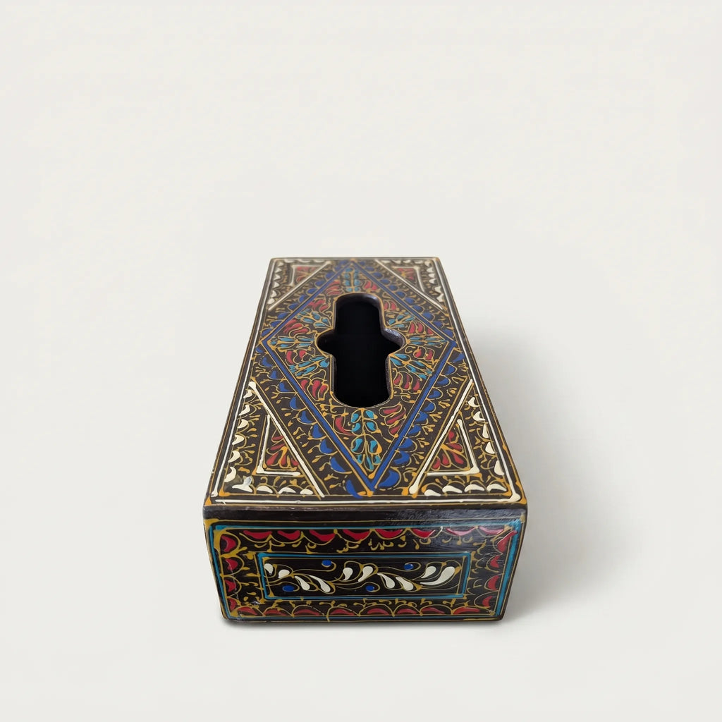 Dark Swati Wooden Tissue Box – 5x10” Oil-Painted Floral Tissue Holder