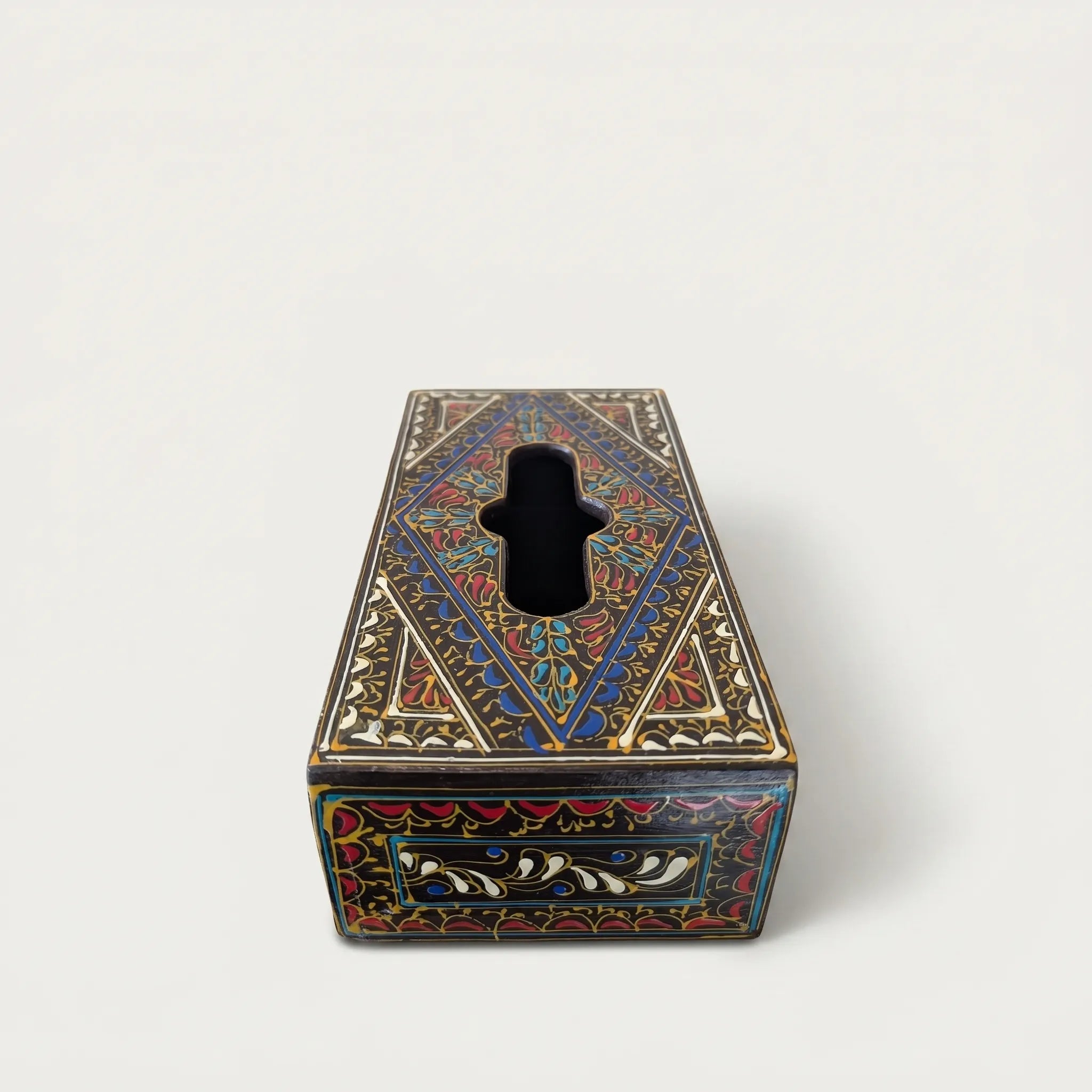 Dark Swati Wooden Tissue Box – 5x10” Oil-Painted Floral Tissue Holder