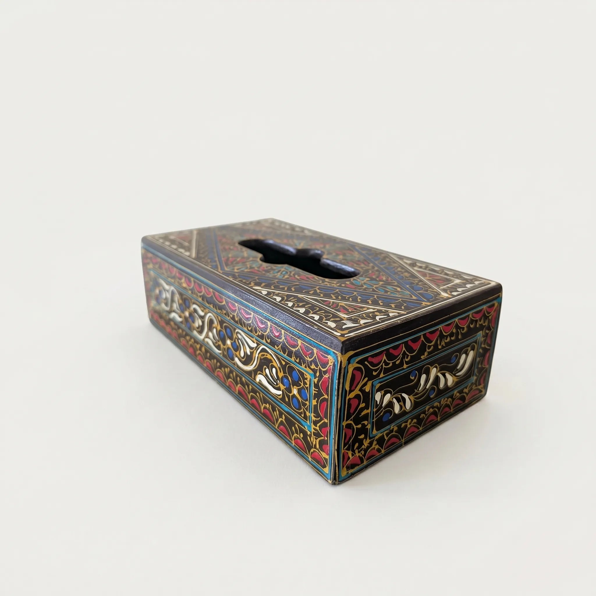 Dark Swati Wooden Tissue Box – 5x10” Oil-Painted Floral Tissue Holder