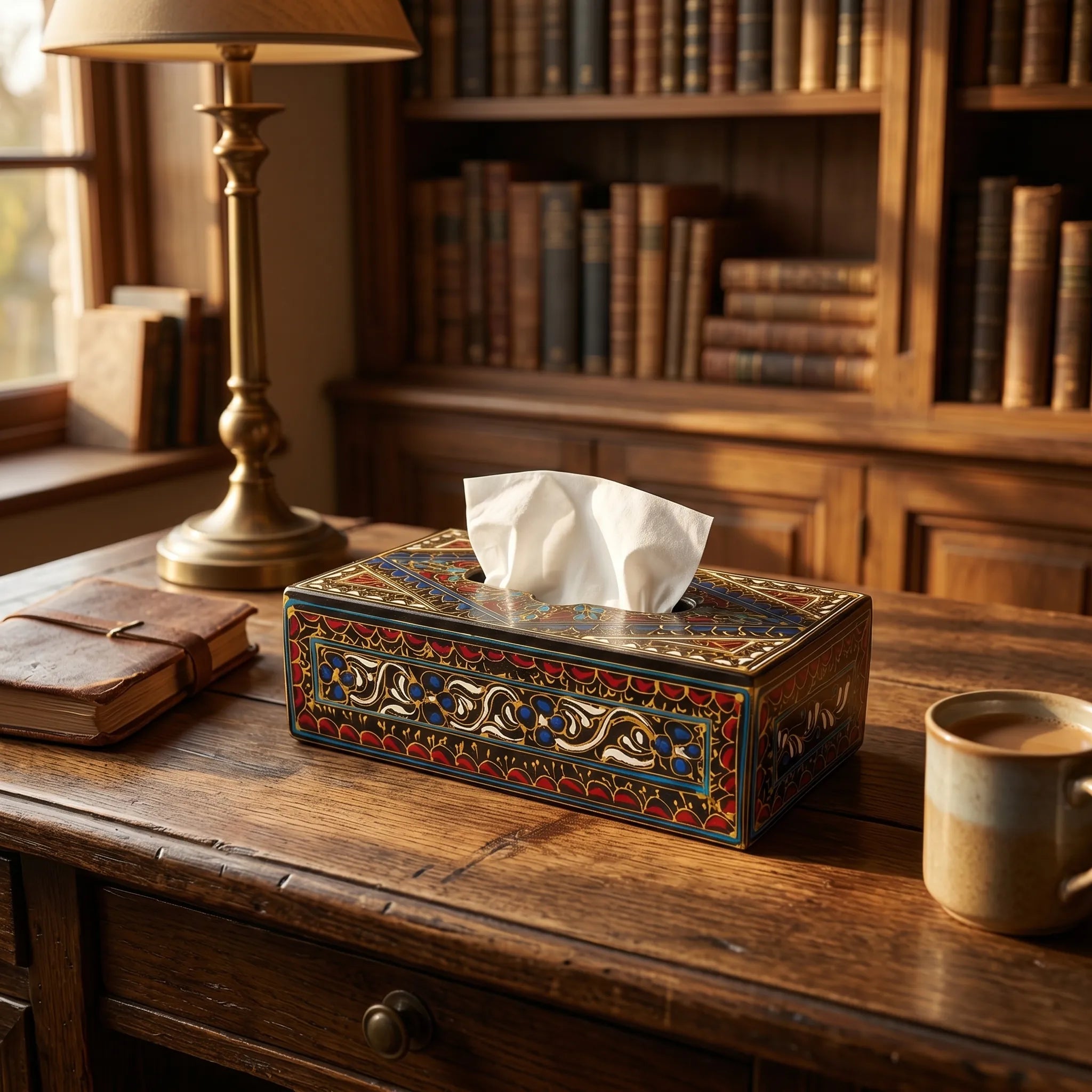 Oil-Painted Swati Tissue Box – 5x10” Wooden Floral Tissue Holder