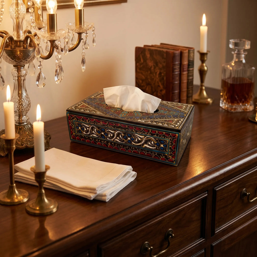 Hand-Painted Swati Tissue Box – 5x10” Wooden Tissue Holder