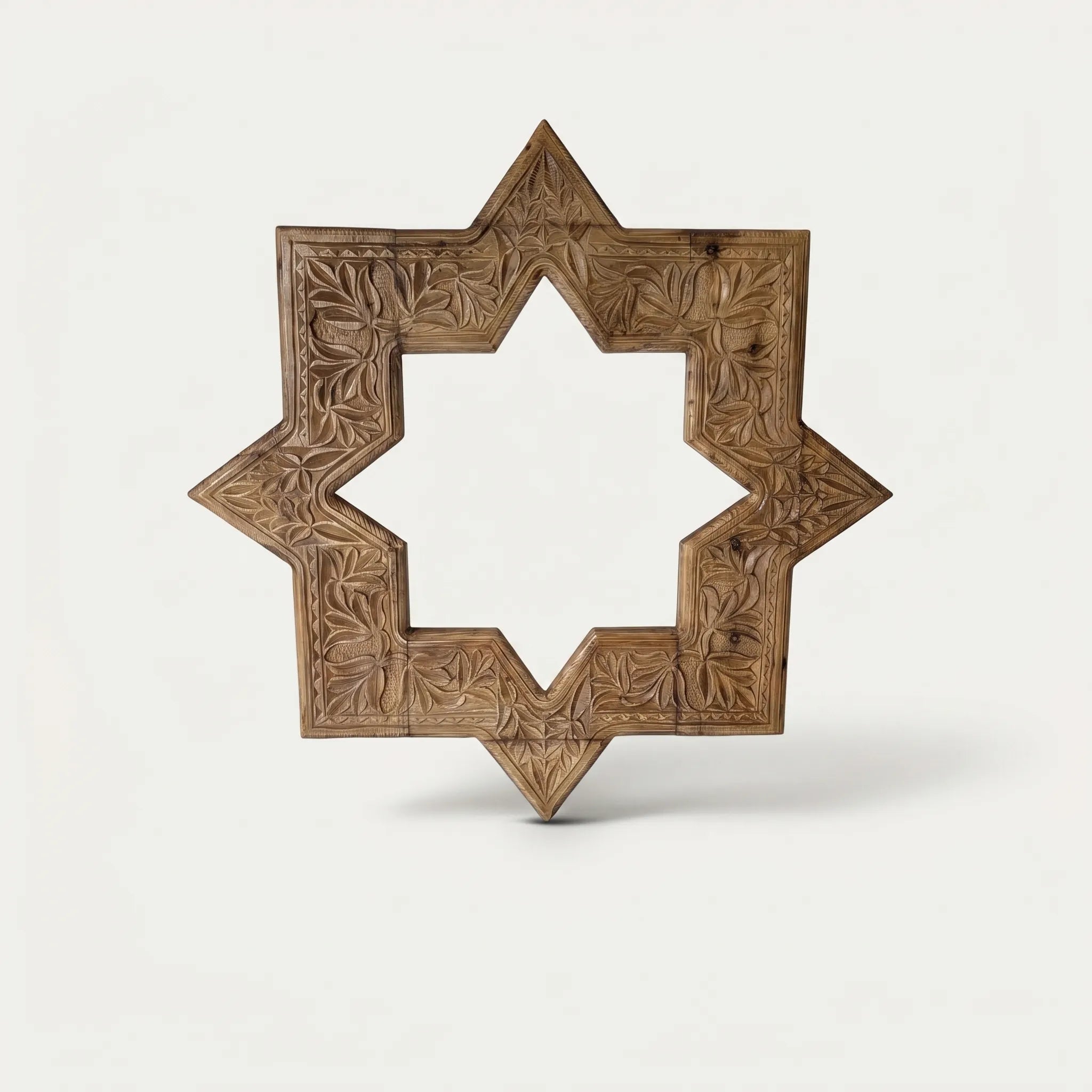 Hand-Carved Swati Star Mirror Frame – 27” Wooden Wall Frame