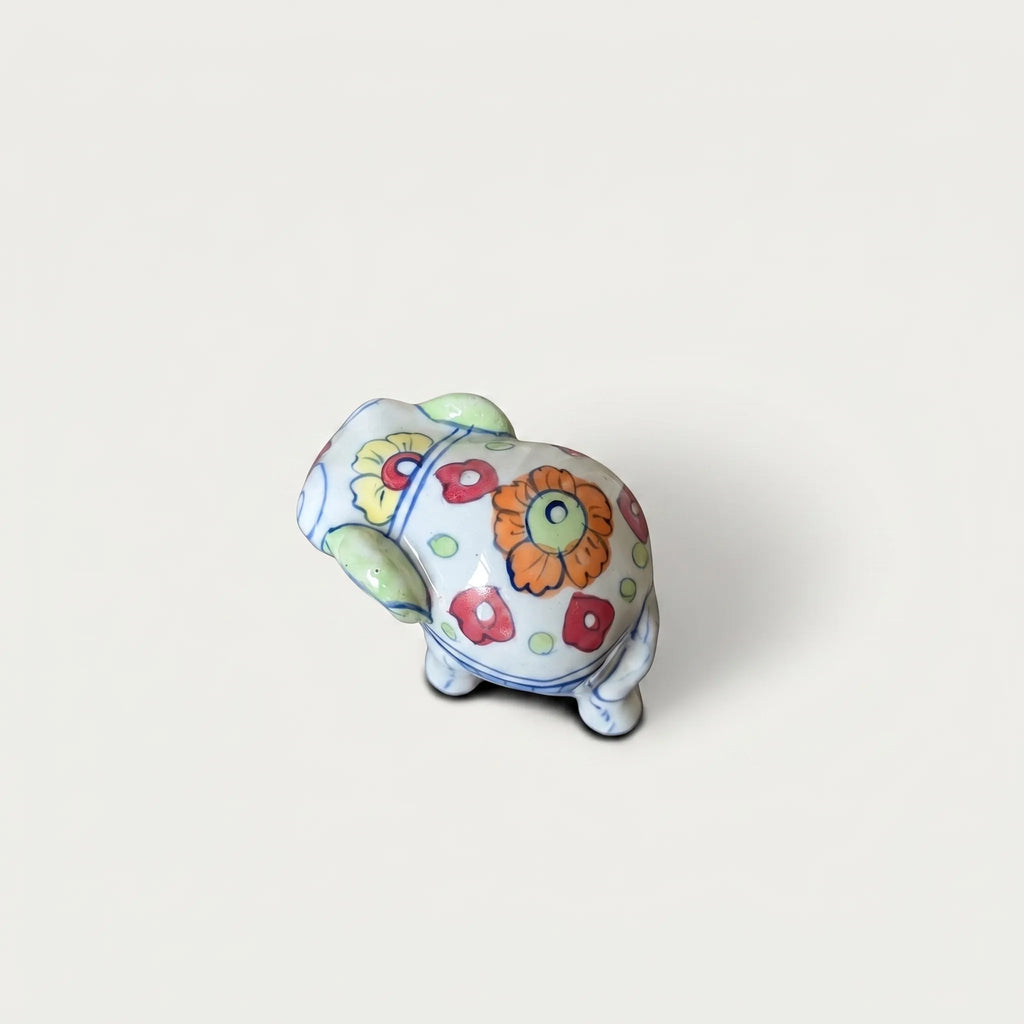 Hand-Painted Ceramic Elephant Figurine – 4” Decorative Blue Pottery Accent