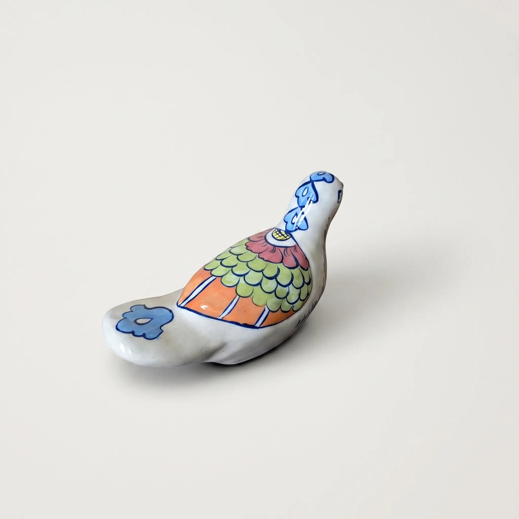 Hand-Painted Ceramic Pigeon Figurine – 9” Decorative Bird with Floral Wing Design