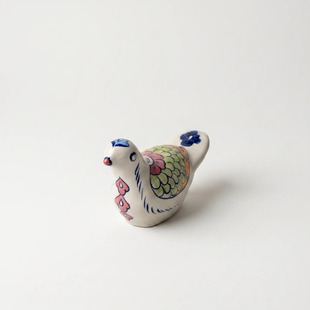 Hand-Painted Ceramic Pigeon Figurine – 9” Decorative Bird with Floral Wing Design
