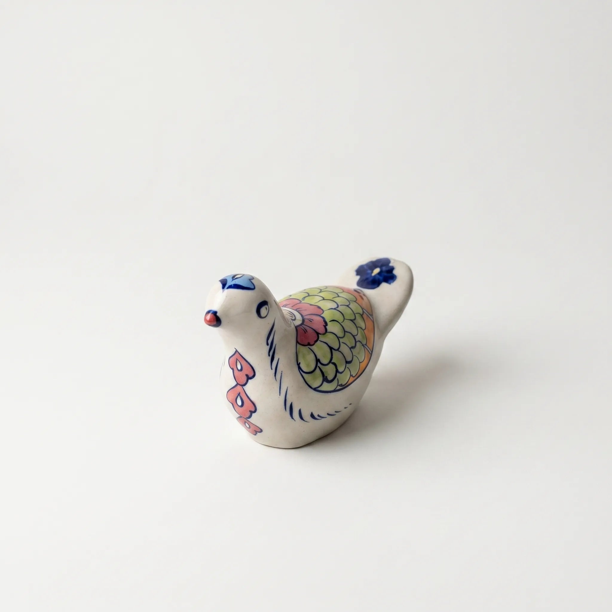 Hand-Painted Ceramic Pigeon Figurine – 9” Decorative Bird with Floral Wing Design