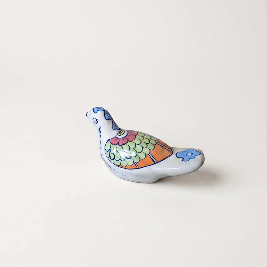 Hand-Painted Ceramic Pigeon Figurine – 9” Decorative Bird with Floral Wing Design