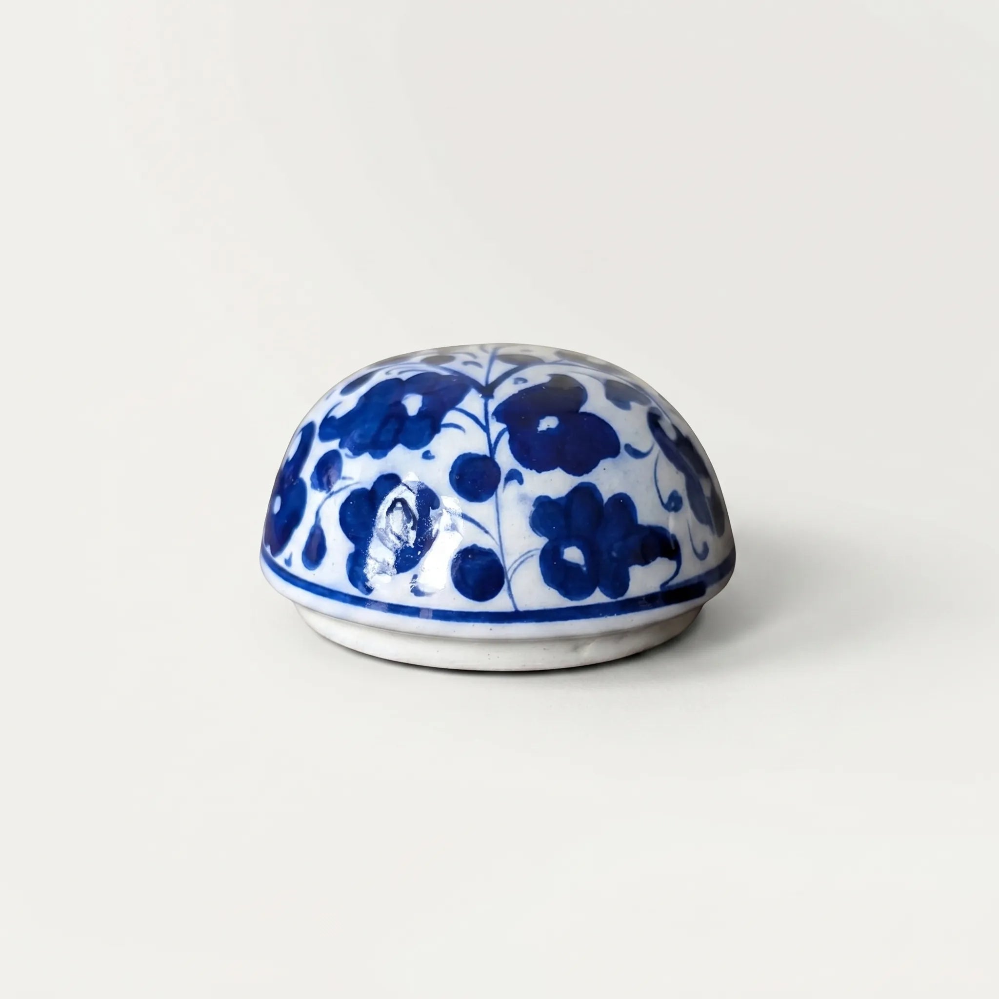 Blue Pottery Ceramic Paper Weight – 3” Hand-Painted Desk Decor