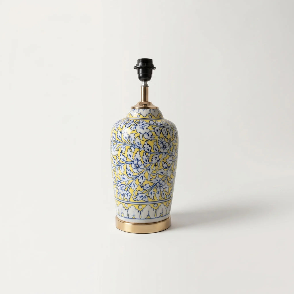 Blue Pottery Table Lamp Base – 16” Hand-Painted Ceramic Lamp