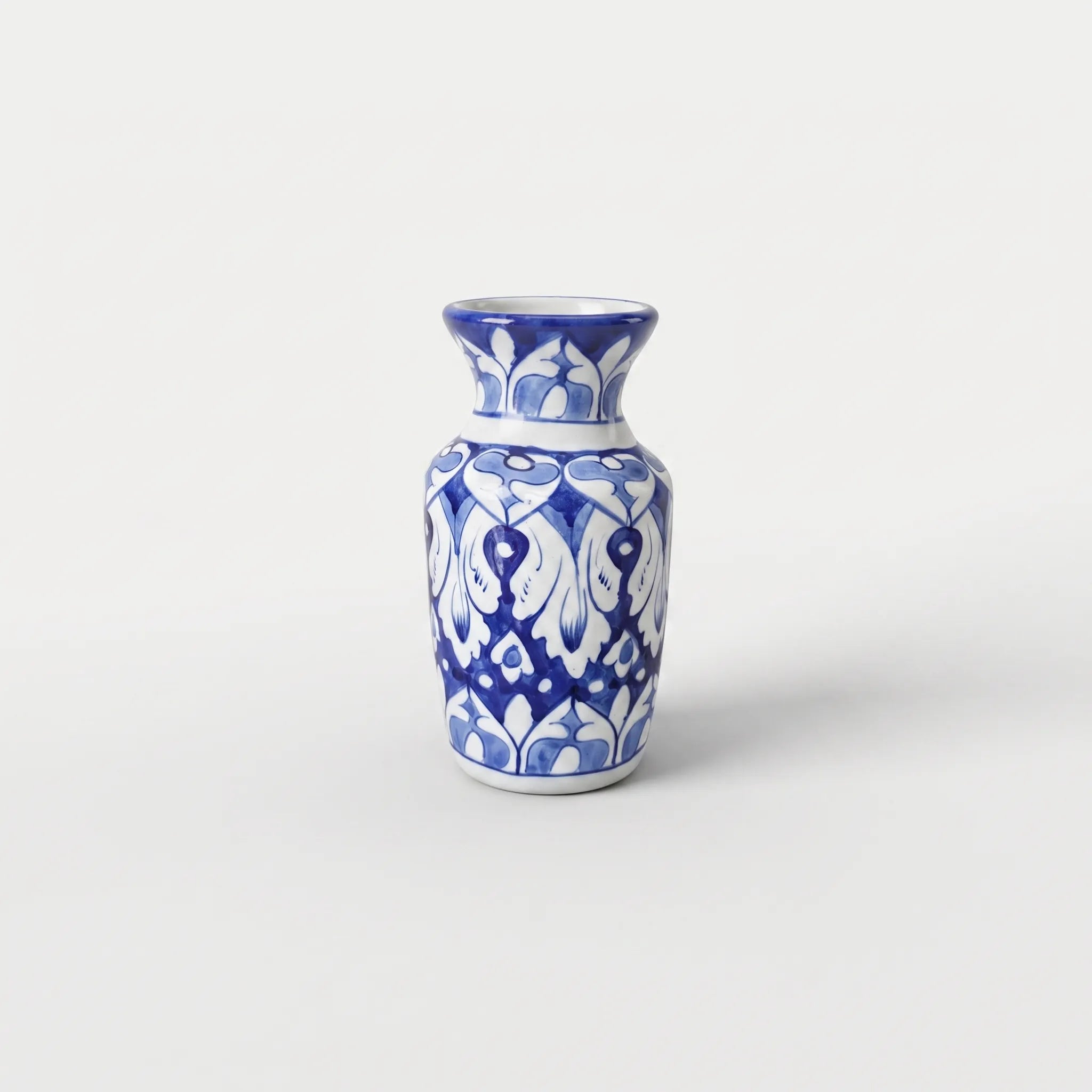Handmade Blue Pottery Mirror Blossom Traditional Vase - 8 Inch Ceramic