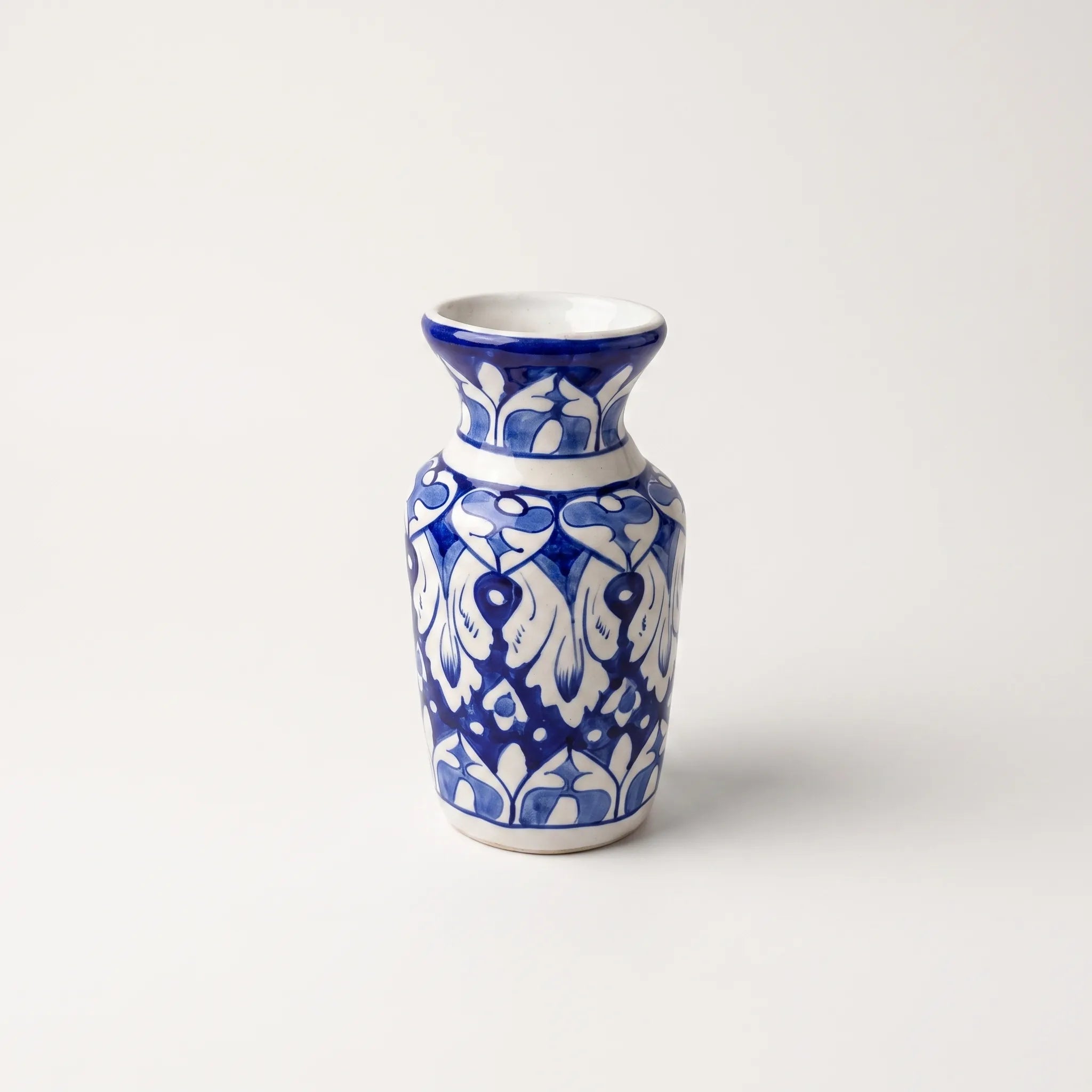 Handmade Blue Pottery Mirror Blossom Traditional Vase - 8 Inch Ceramic