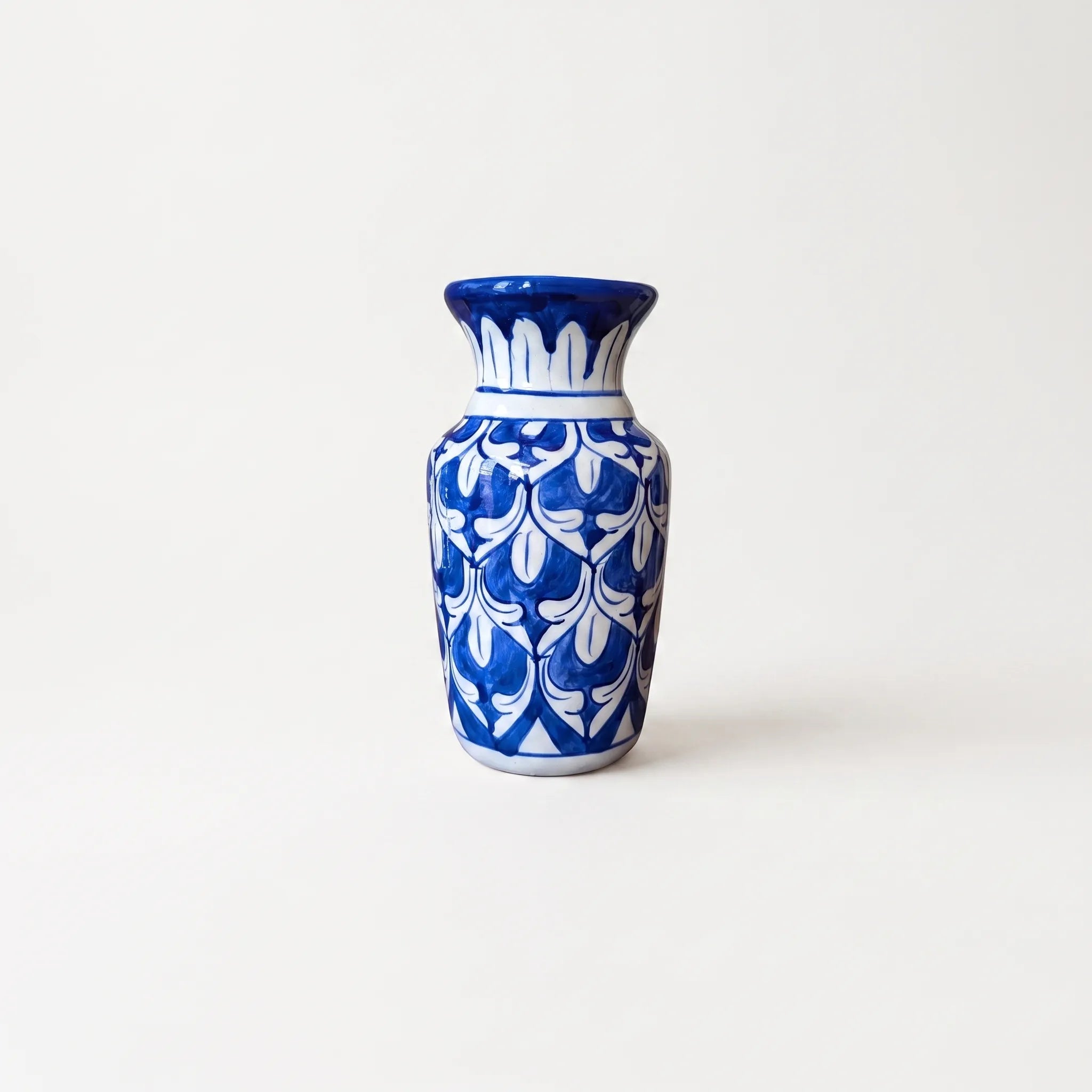 Handmade Blue Pottery Cobalt Trellis Traditional Vase - 8 Inch Ceramic