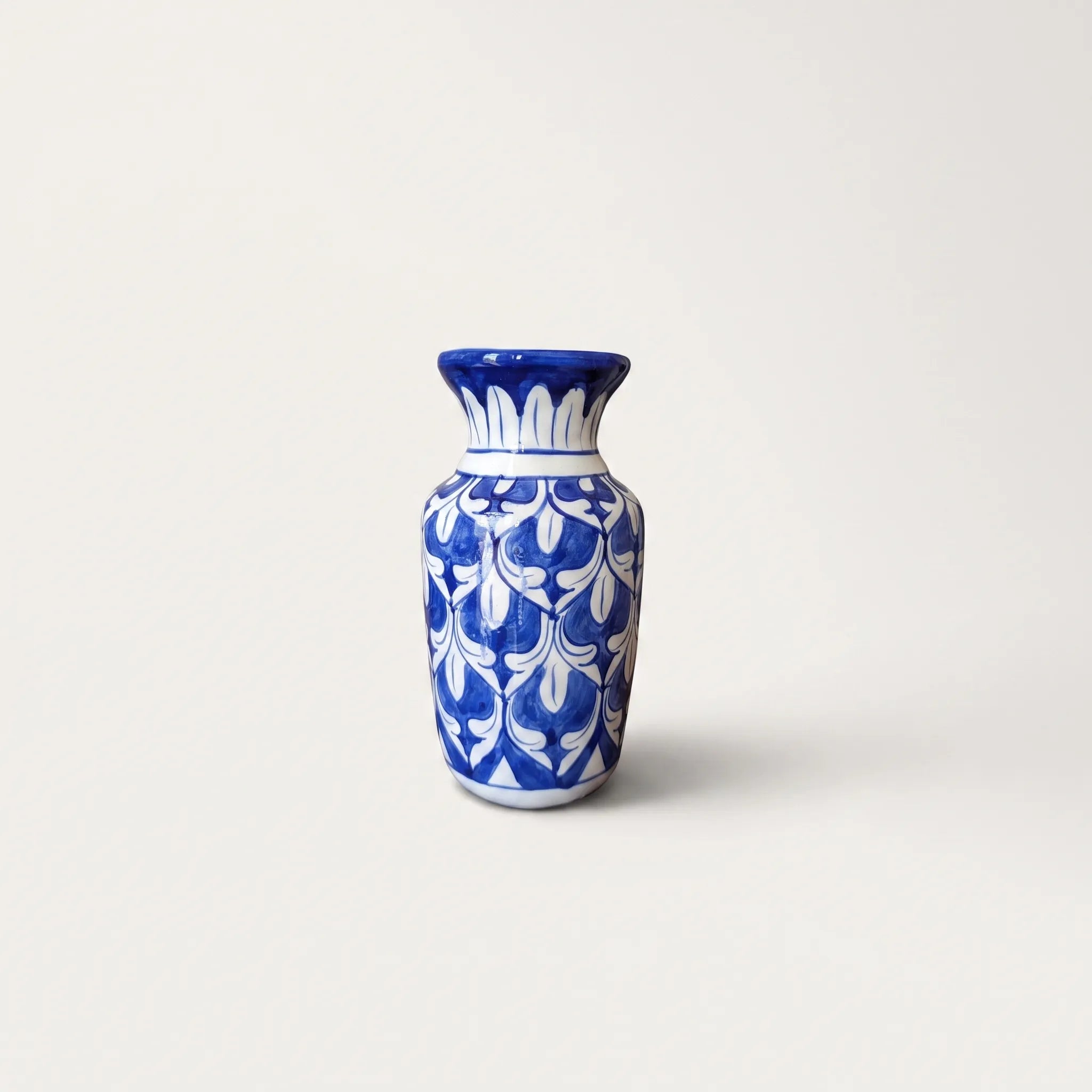 Handmade Blue Pottery Cobalt Trellis Traditional Vase - 8 Inch Ceramic