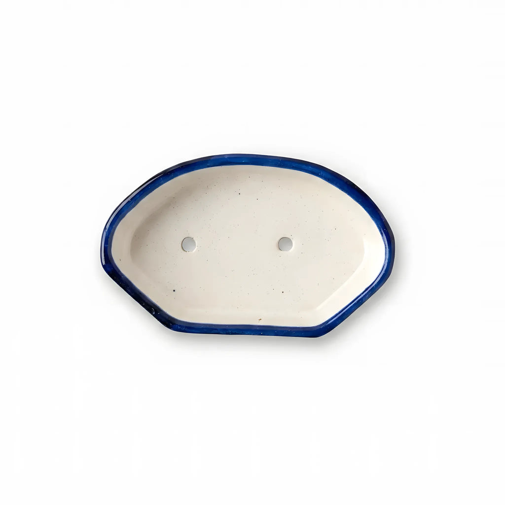 Handmade Blue Pottery Soap Dish Multicolor Geometric - 6x3.5 Inch