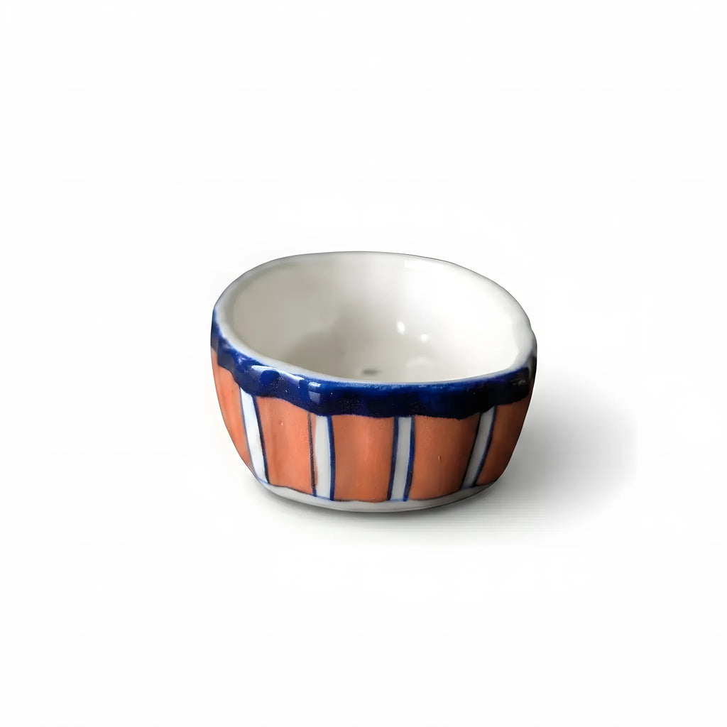 Handmade Blue Pottery Soap Dish Orange Stripes - 6x3.5 Inch