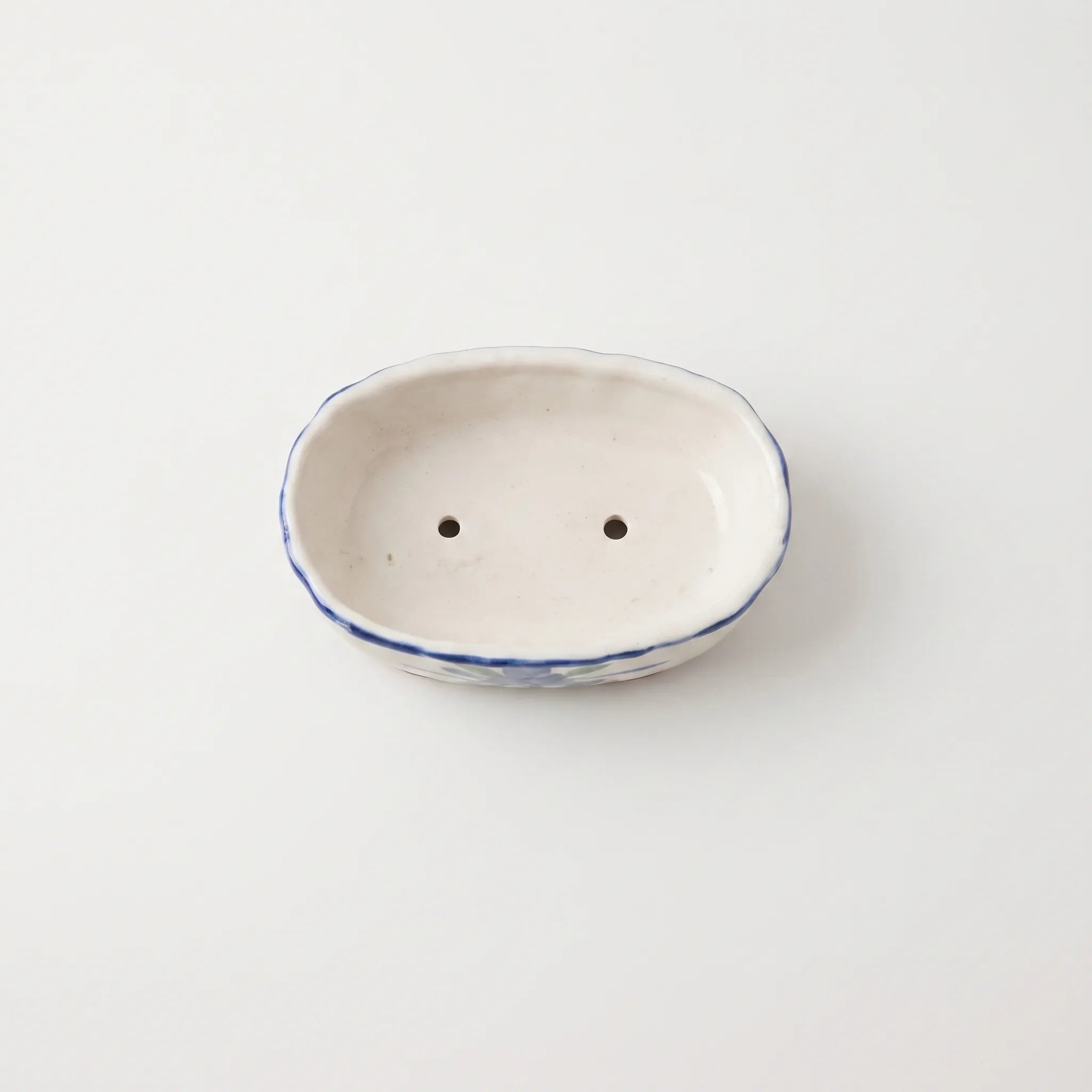 Handmade Blue Pottery Soap Dish Orange Stripes - 6x3.5 Inch