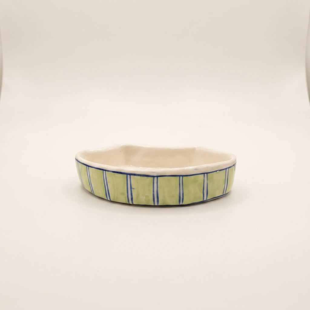 Handmade Blue Pottery Soap Dish Green Bars - 6x3.5 Inch