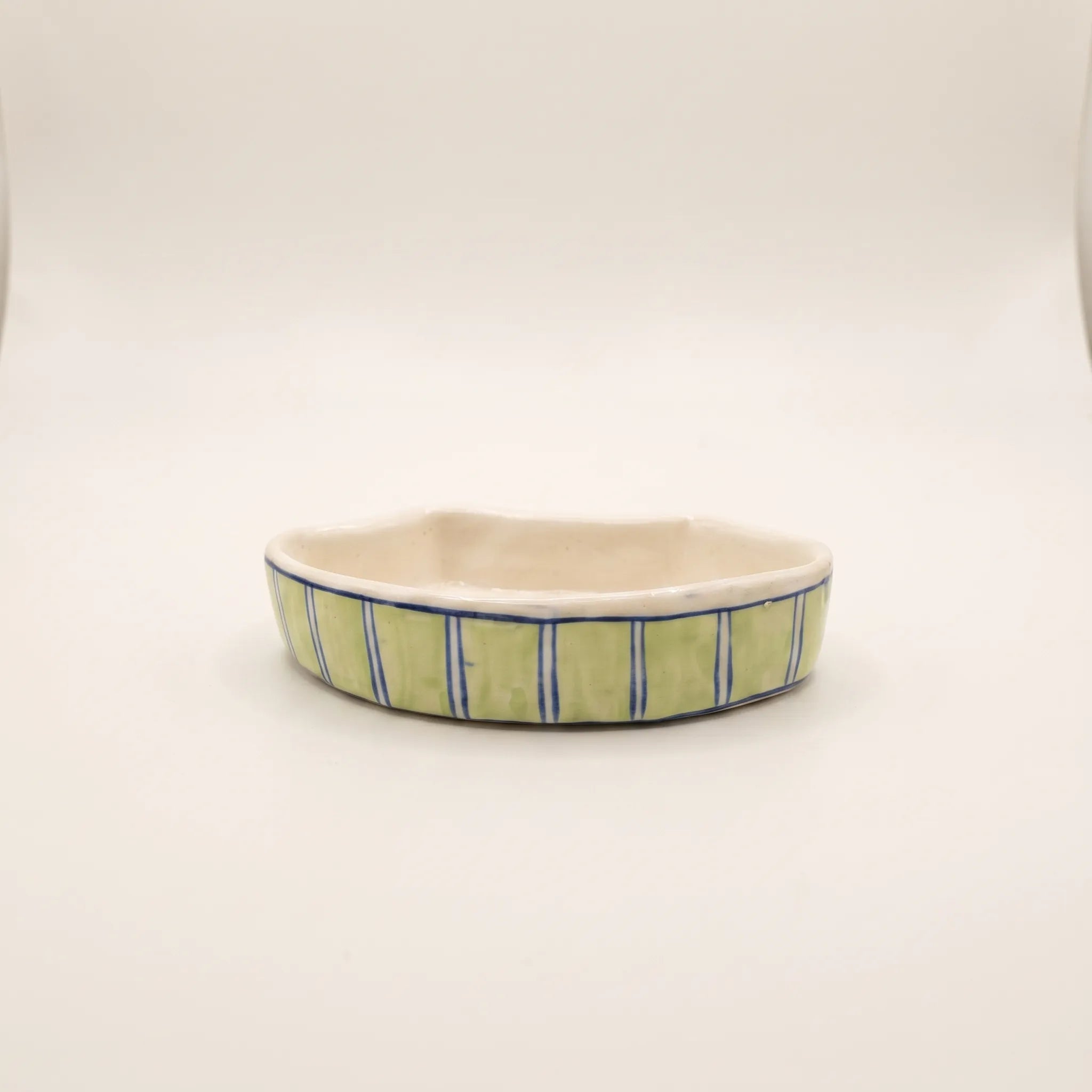 Handmade Blue Pottery Soap Dish Green Bars - 6x3.5 Inch