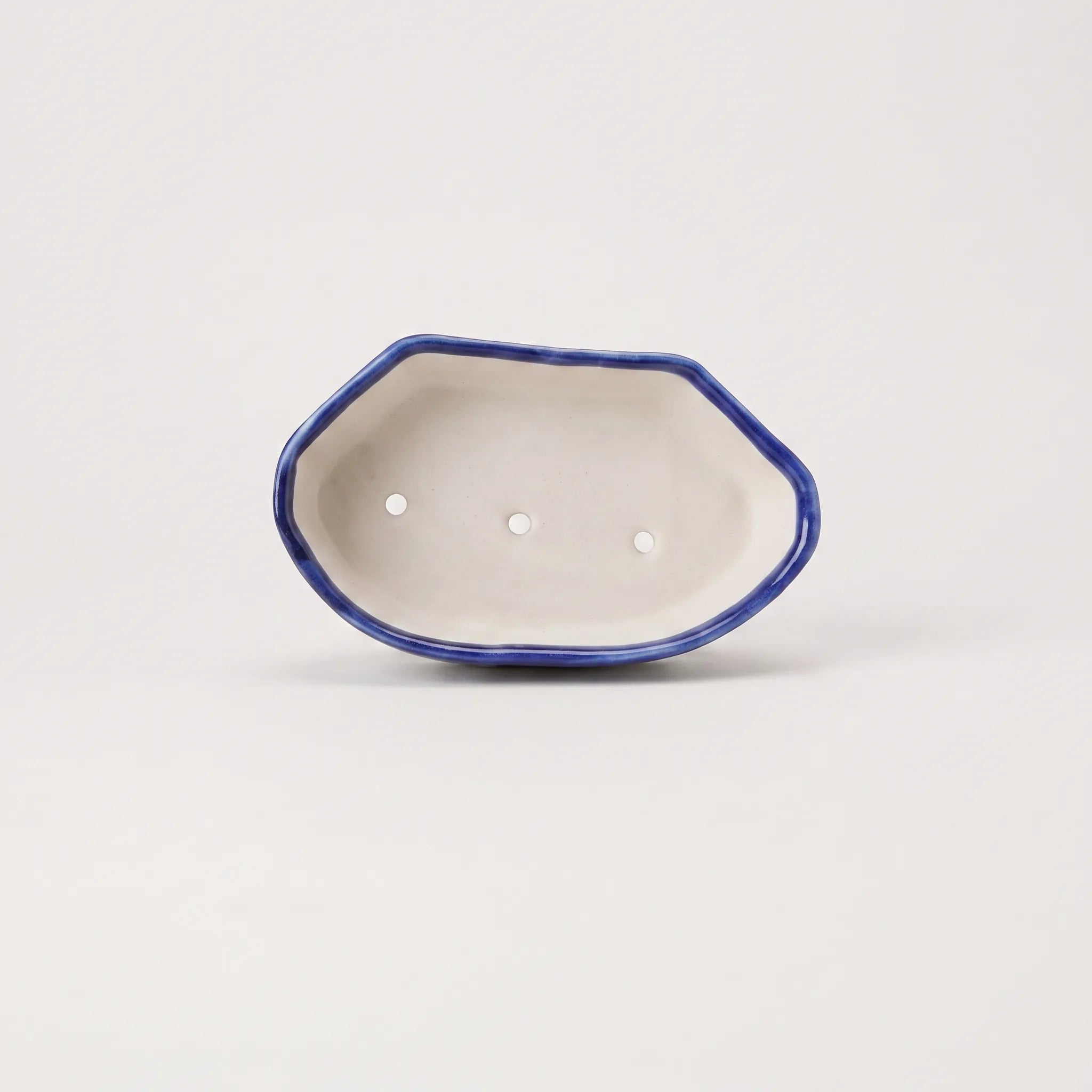 Handmade Blue Pottery Soap Dish Yellow Chevron - 6x3.5 Inch