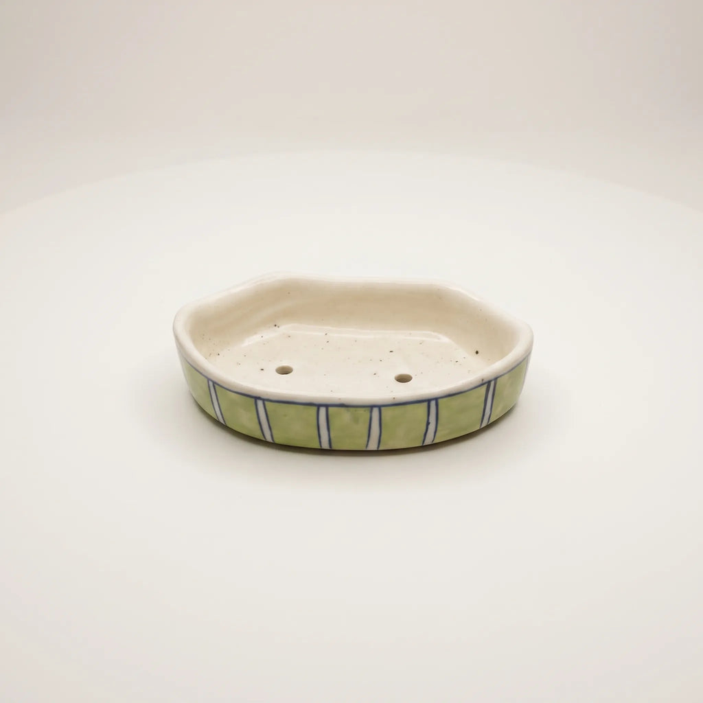 Handmade Blue Pottery Soap Dish Green Bars - 6x3.5 Inch