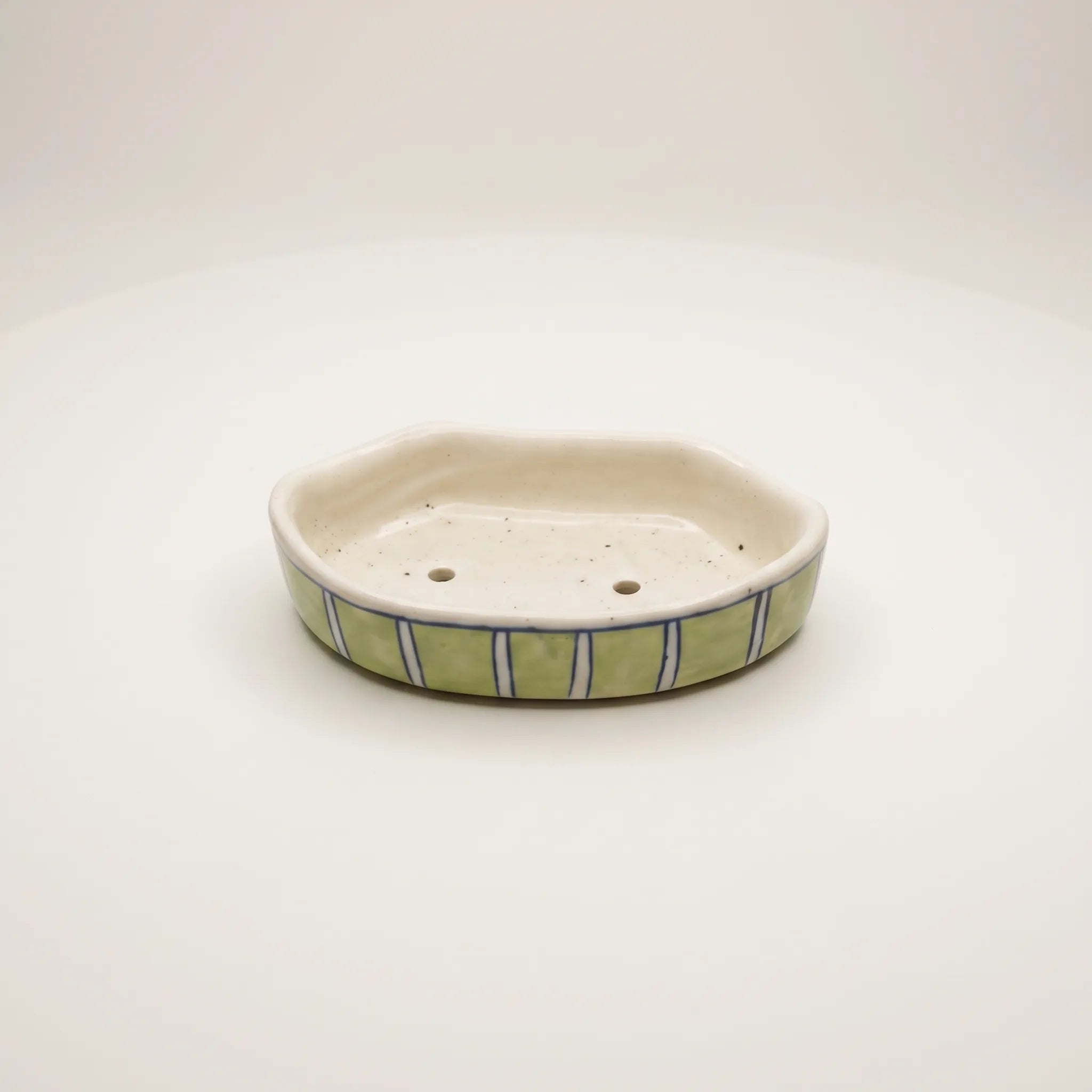 Handmade Blue Pottery Soap Dish Green Bars - 6x3.5 Inch