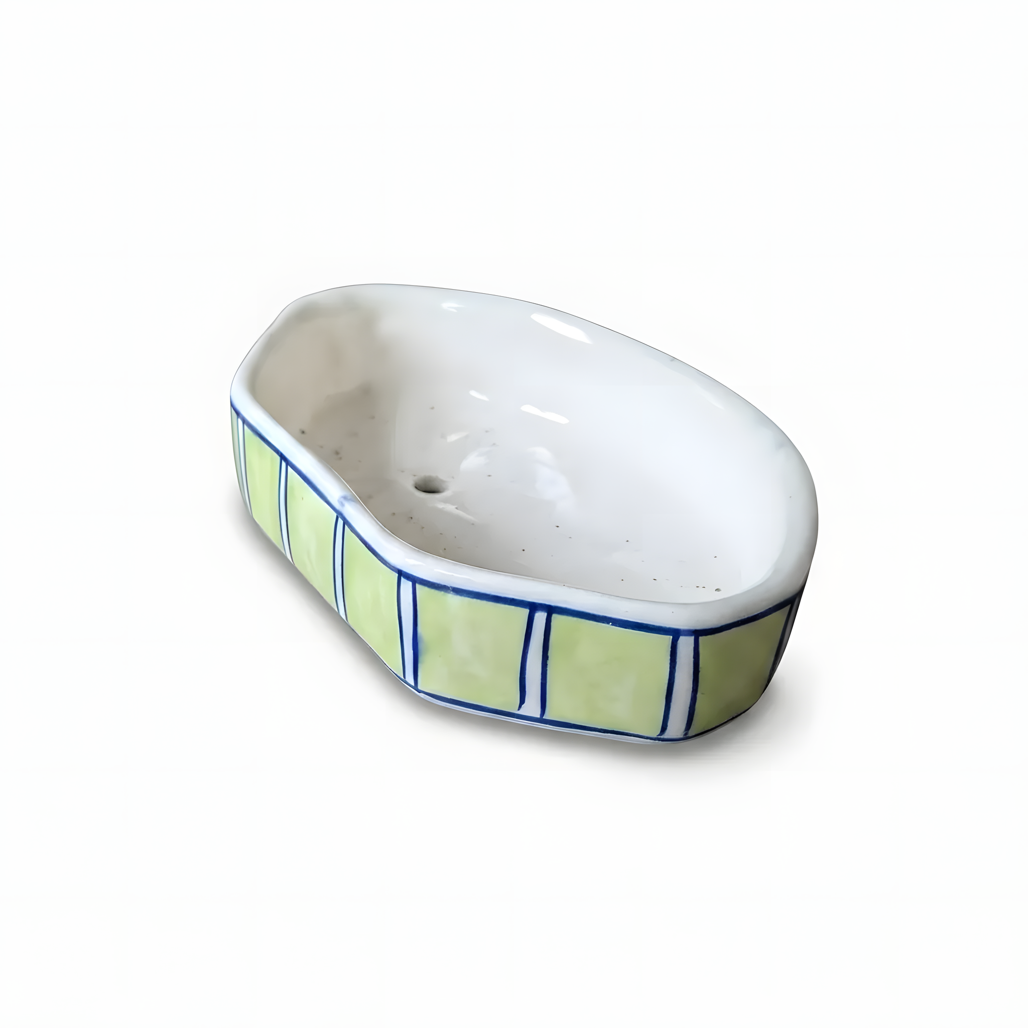 Handmade Blue Pottery Soap Dish Green Bars - 6x3.5 Inch