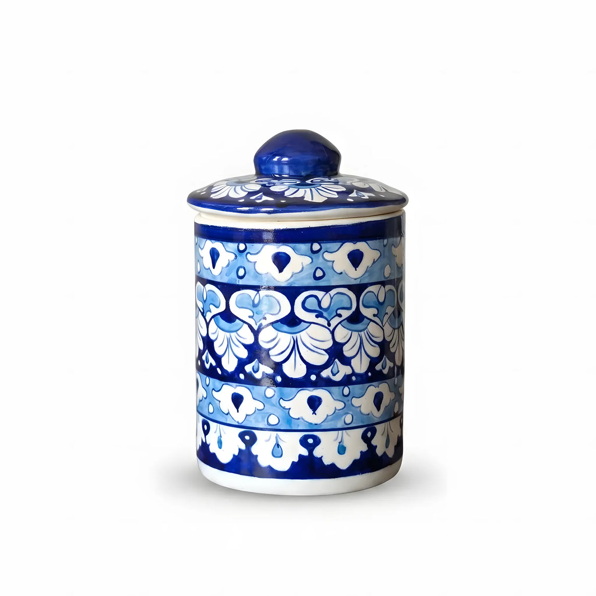 Multani Blue Pottery Canister Jar - 6" Layered Cloud & Scallop Design