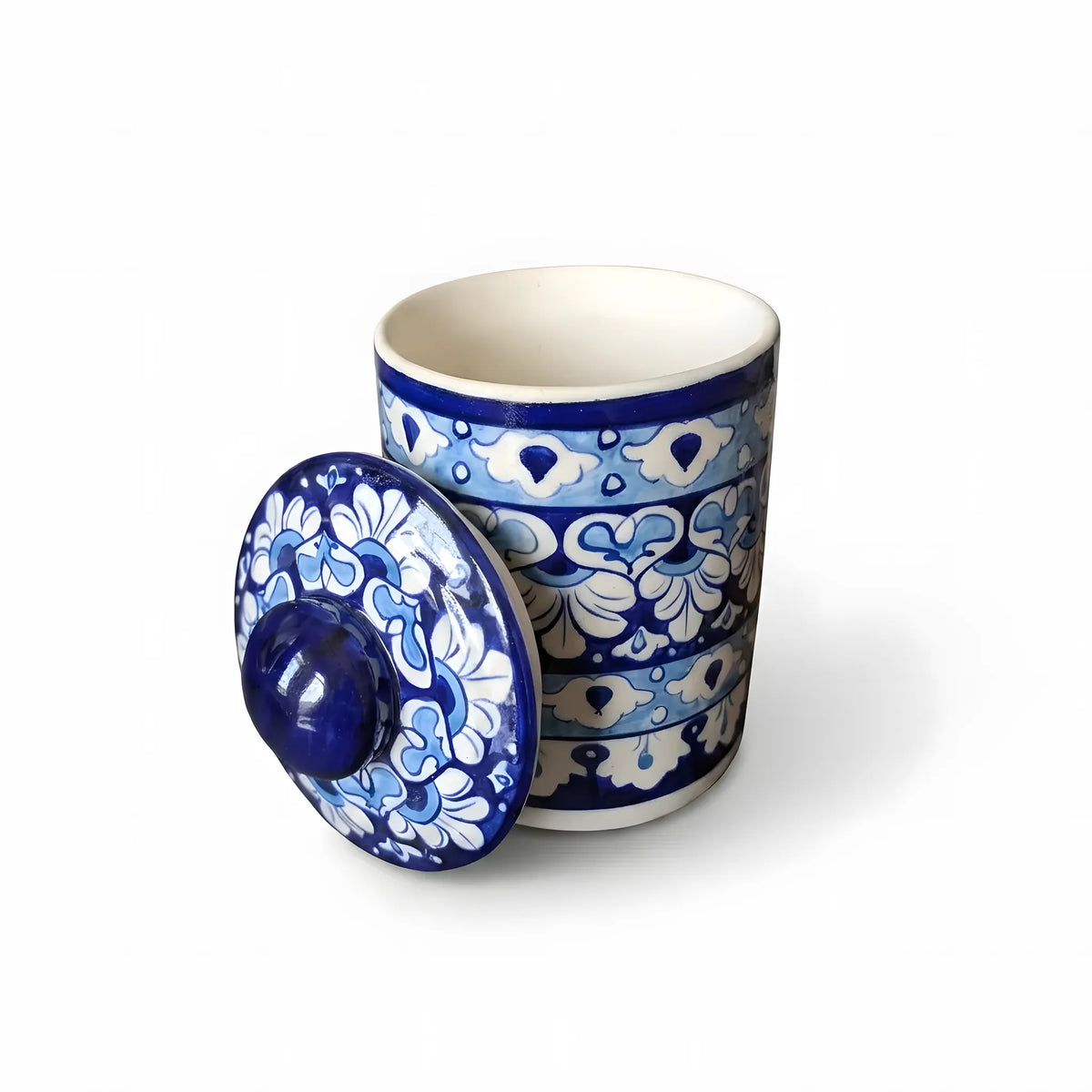 Multani Blue Pottery Canister Jar - 6" Layered Cloud & Scallop Design