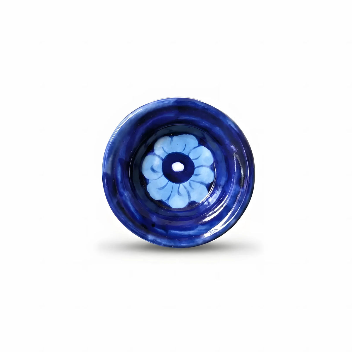 Blue Pottery Ceramic Candle Stand - 3 Inch (Cobalt & Sky Blue Floral)
