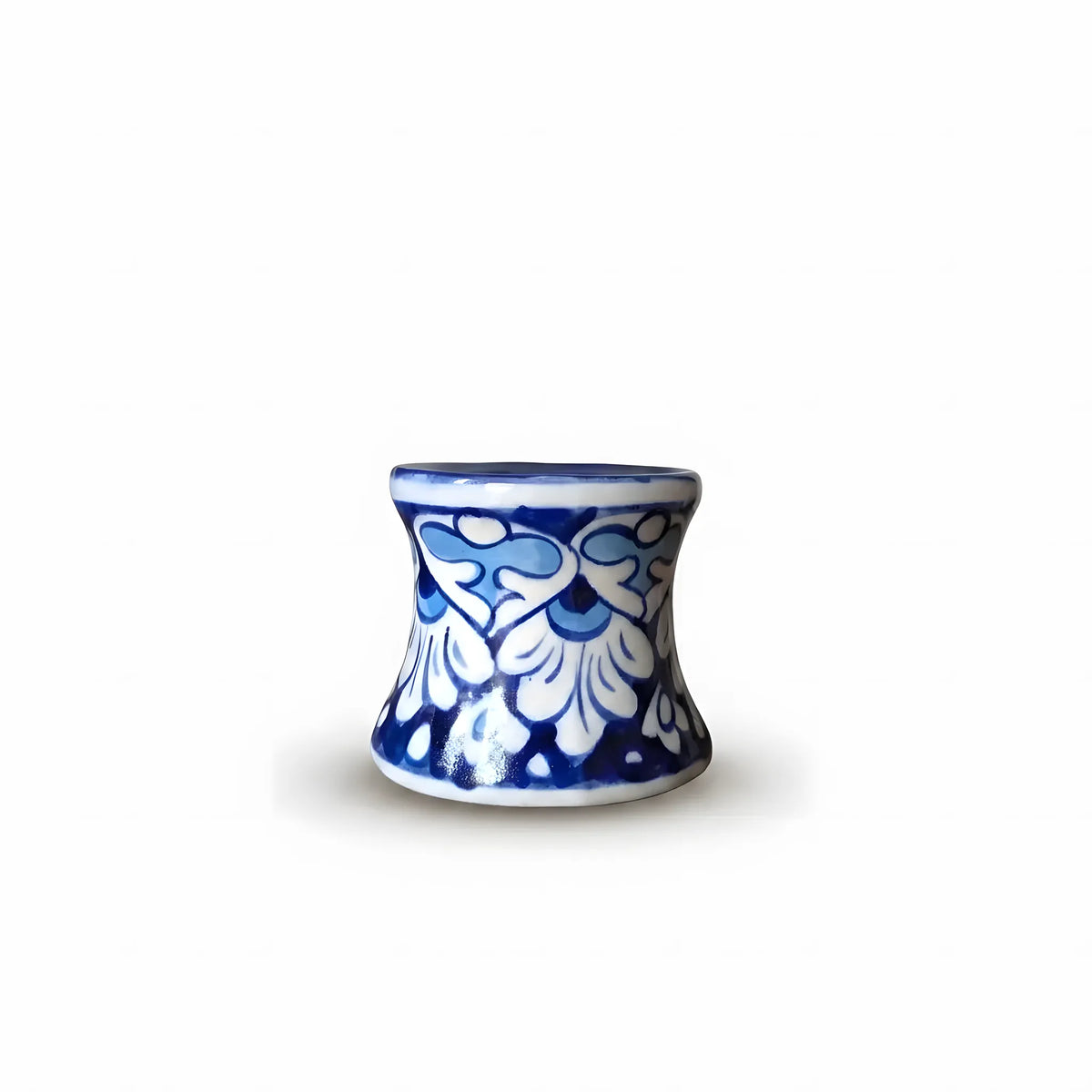 Blue Pottery Ceramic Candle Stand - 3 Inch (Cobalt & Sky Blue Floral)