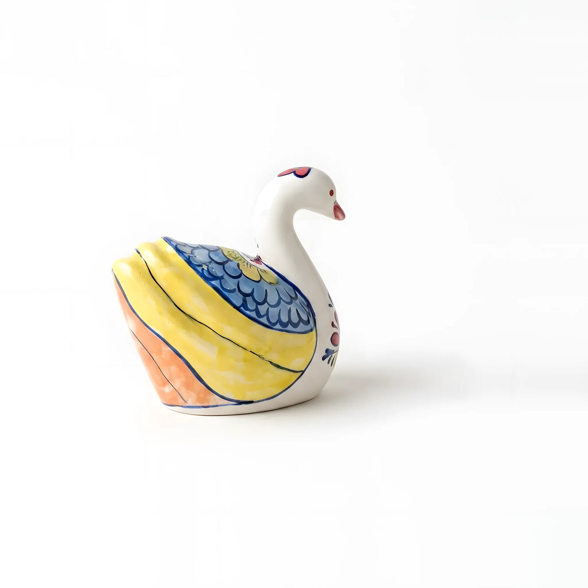 Hand-Painted Ceramic Swan Figurine – 7" Decorative Pottery Bird (Scale Wing Design)