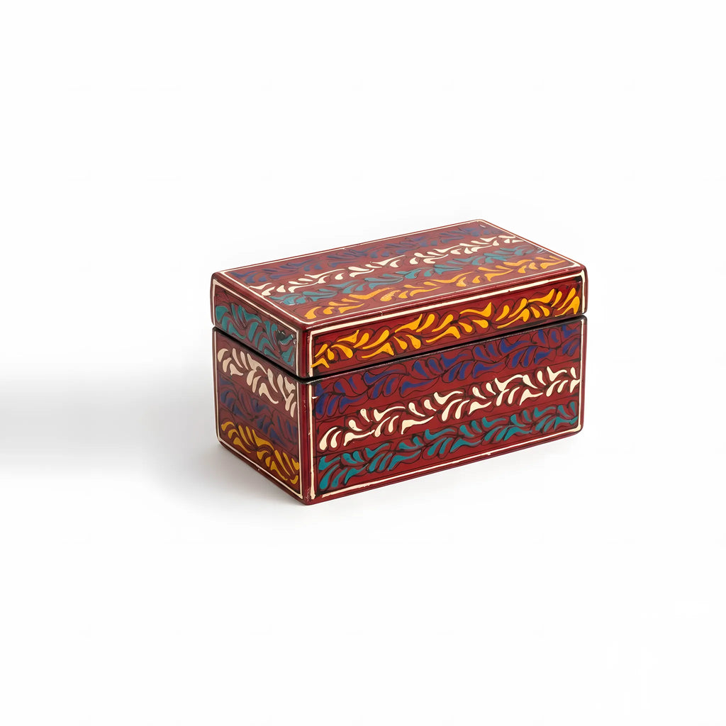 Crimson Swati hand-painted wooden keepsake box 8x4x4 inch, banded scrollwork - view 2