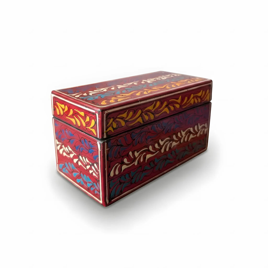 Crimson Swati hand-painted wooden keepsake box 8x4x4 inch, banded scrollwork - view 3