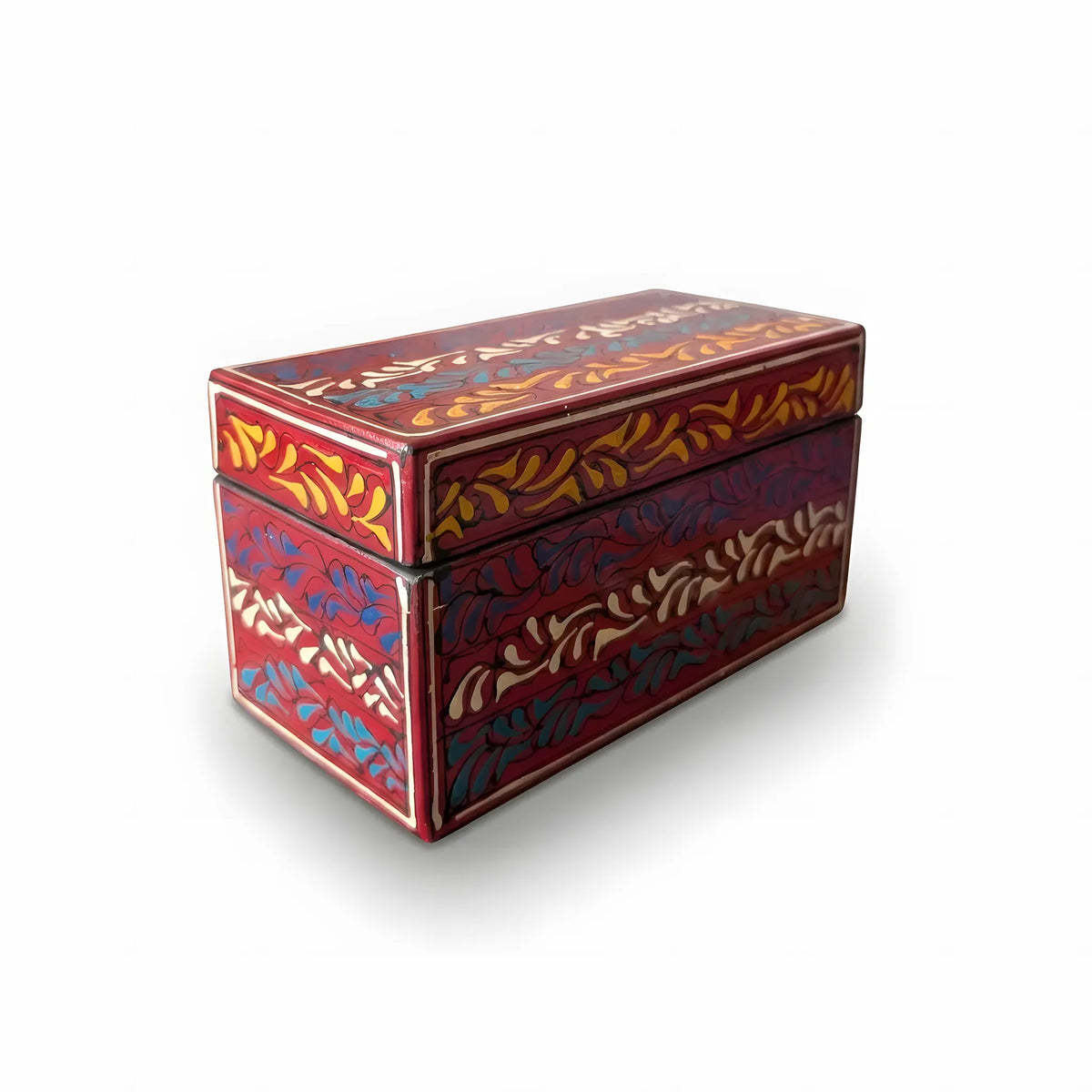 Crimson Swati hand-painted wooden keepsake box 8x4x4 inch, banded scrollwork - view 3