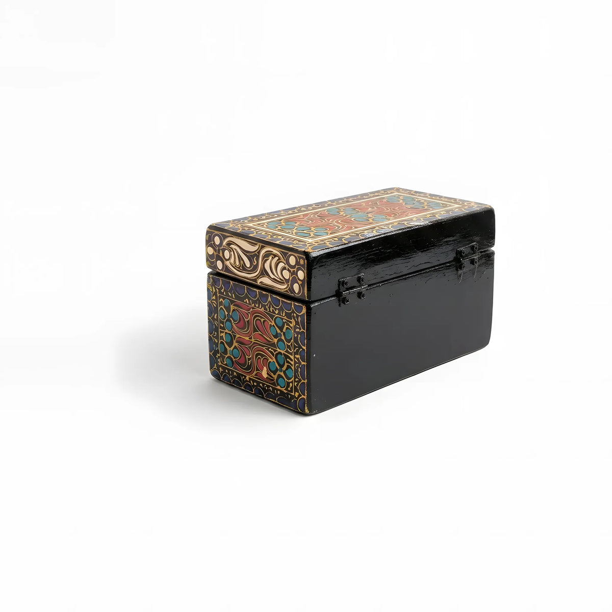 Black and gold Swati hand-painted wooden keepsake box 8x4x4 inch
