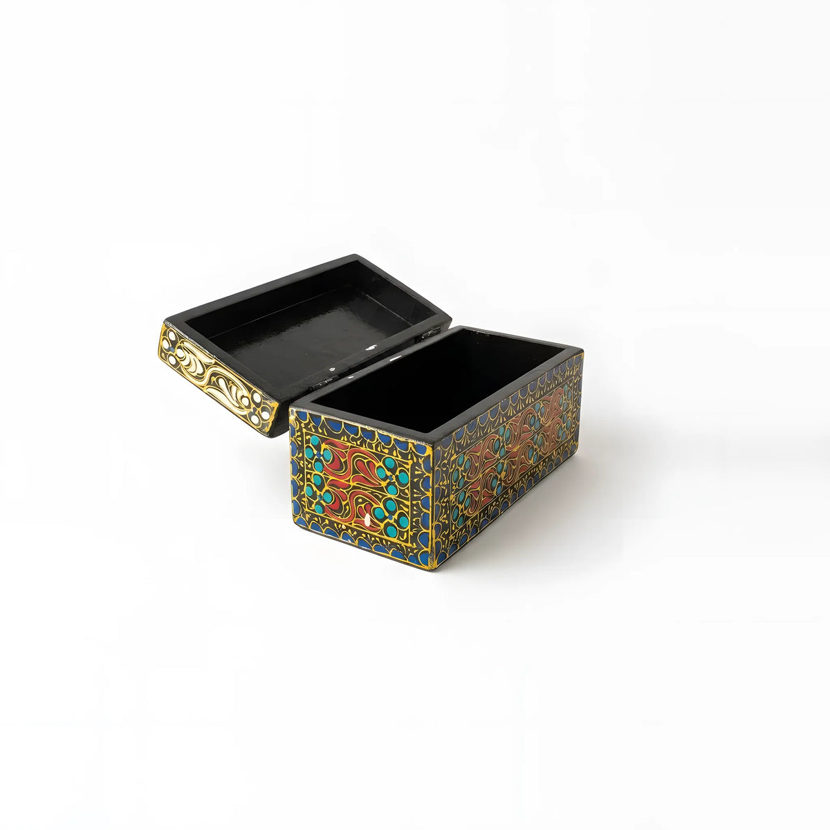 Black and gold Swati hand-painted wooden keepsake box 8x4x4 inch - view 6