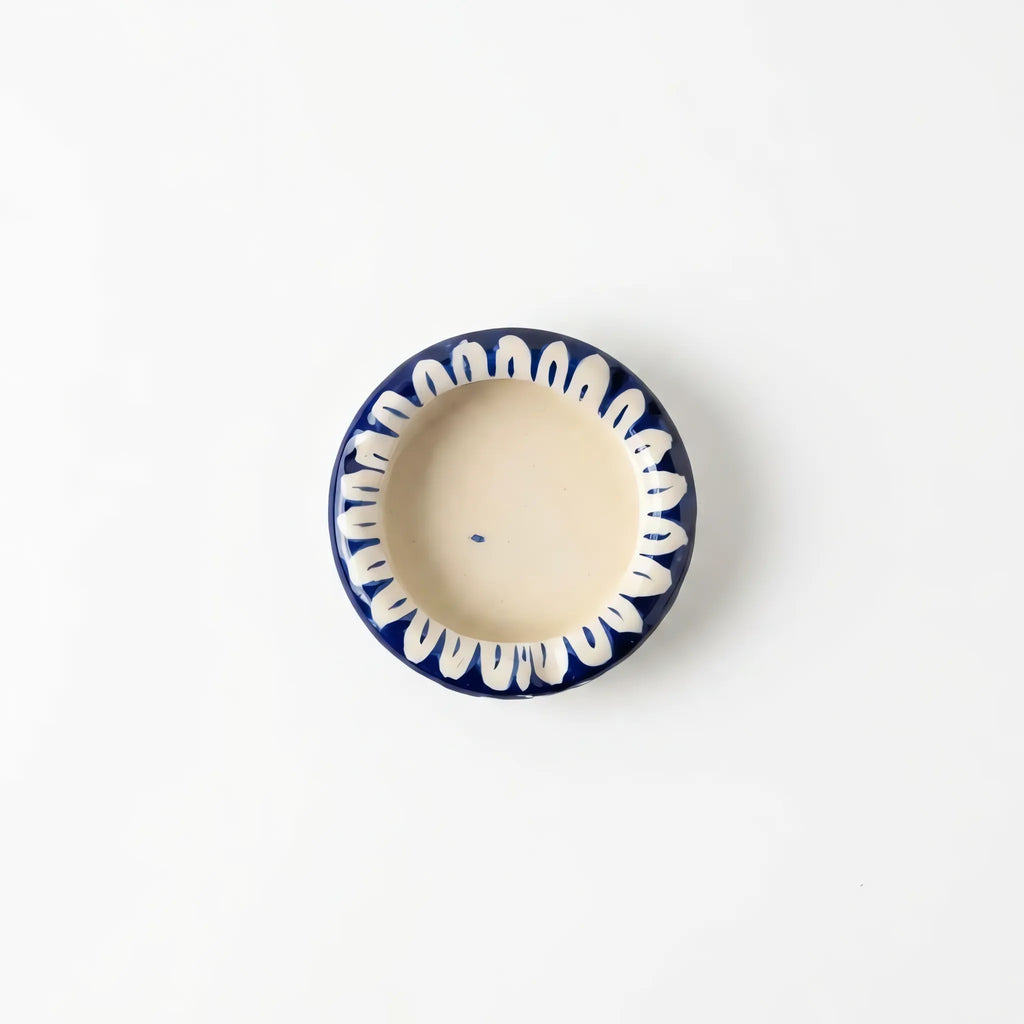Blue Pottery Ashtray - 3 Inch Hand-Painted Ceramic Ashtray & Desk Dish (Cobalt Scallop Design)
